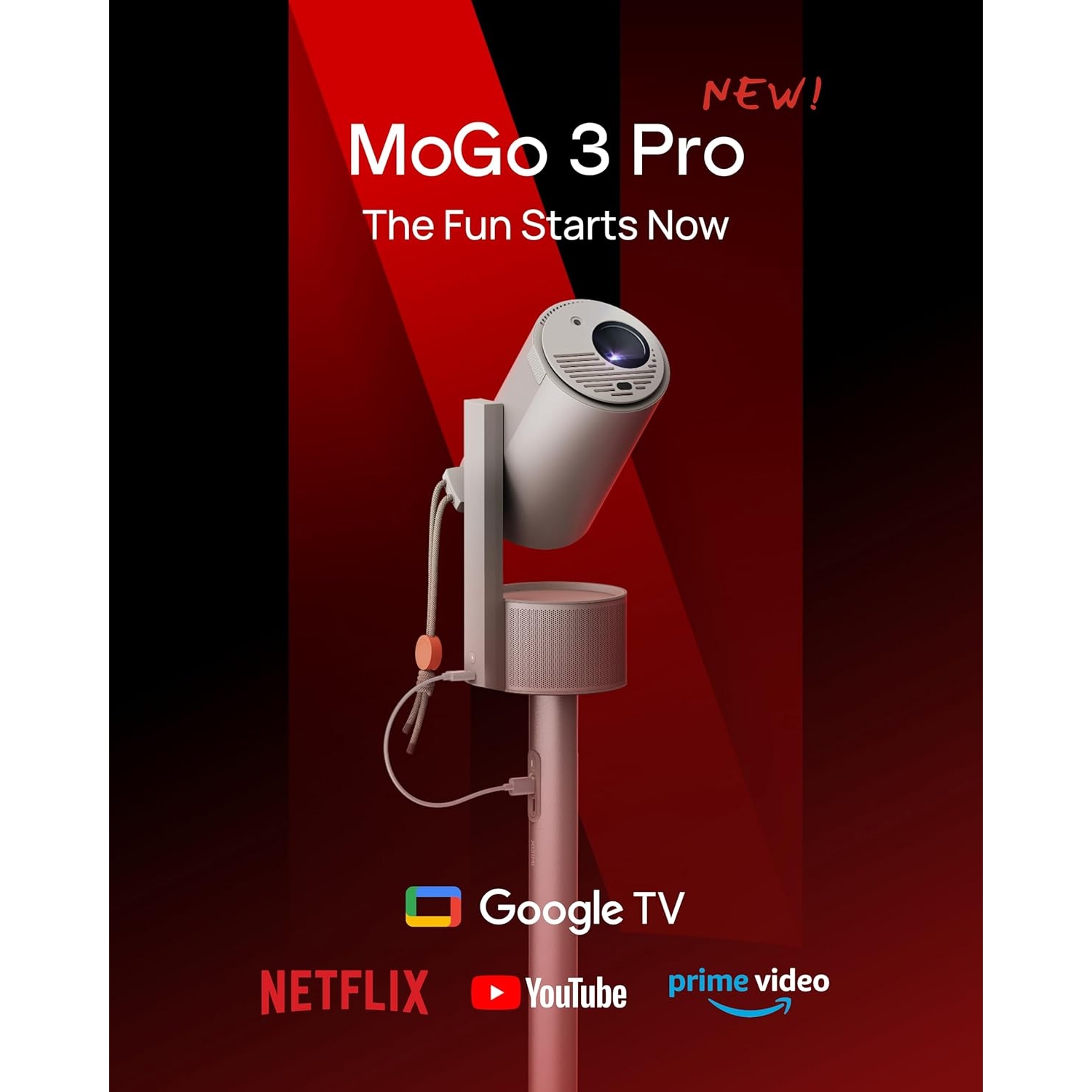 Open Box - XGIMI MoGo 3 Pro Home Projector + PowerBase Stand Bundle, Home Theatre Projector, Portable for Outdoor Movies, 4k Support,