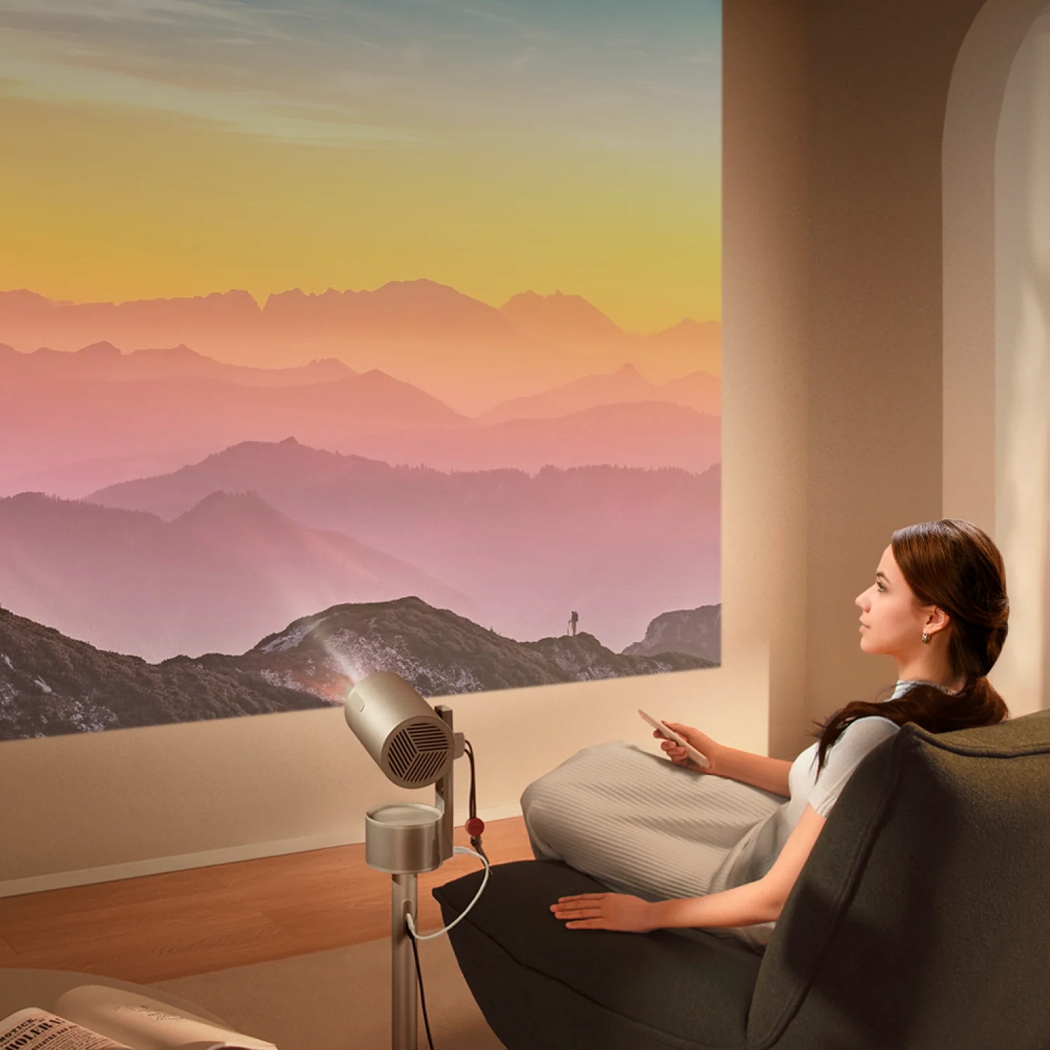 Open Box - XGIMI MoGo 3 Pro Home Projector + PowerBase Stand Bundle, Home Theatre Projector, Portable for Outdoor Movies, 4k Support,