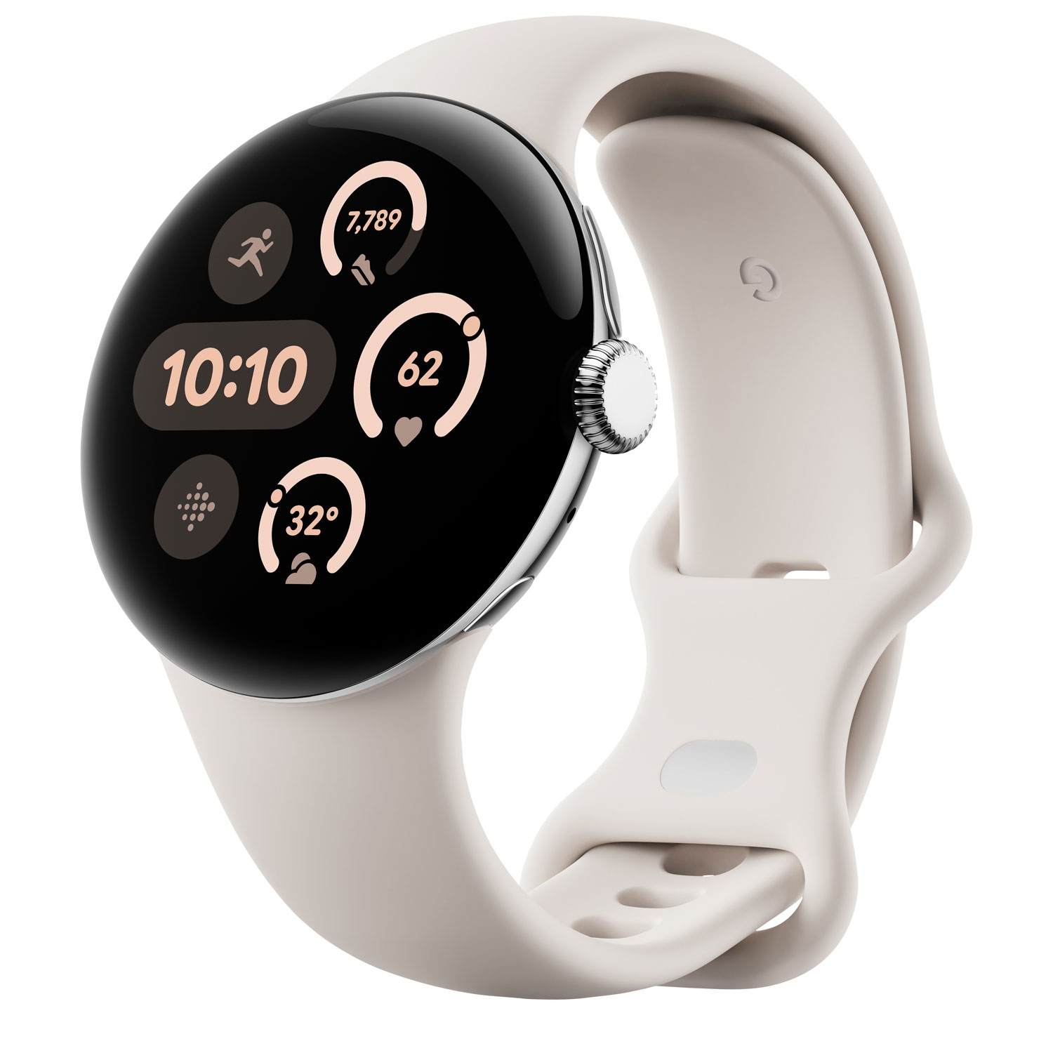 Nouveauté - Google Pixel Watch 3 Boîtier en aluminium argenté poli 41&nbsp;mm avec bracelet sport porcelaine