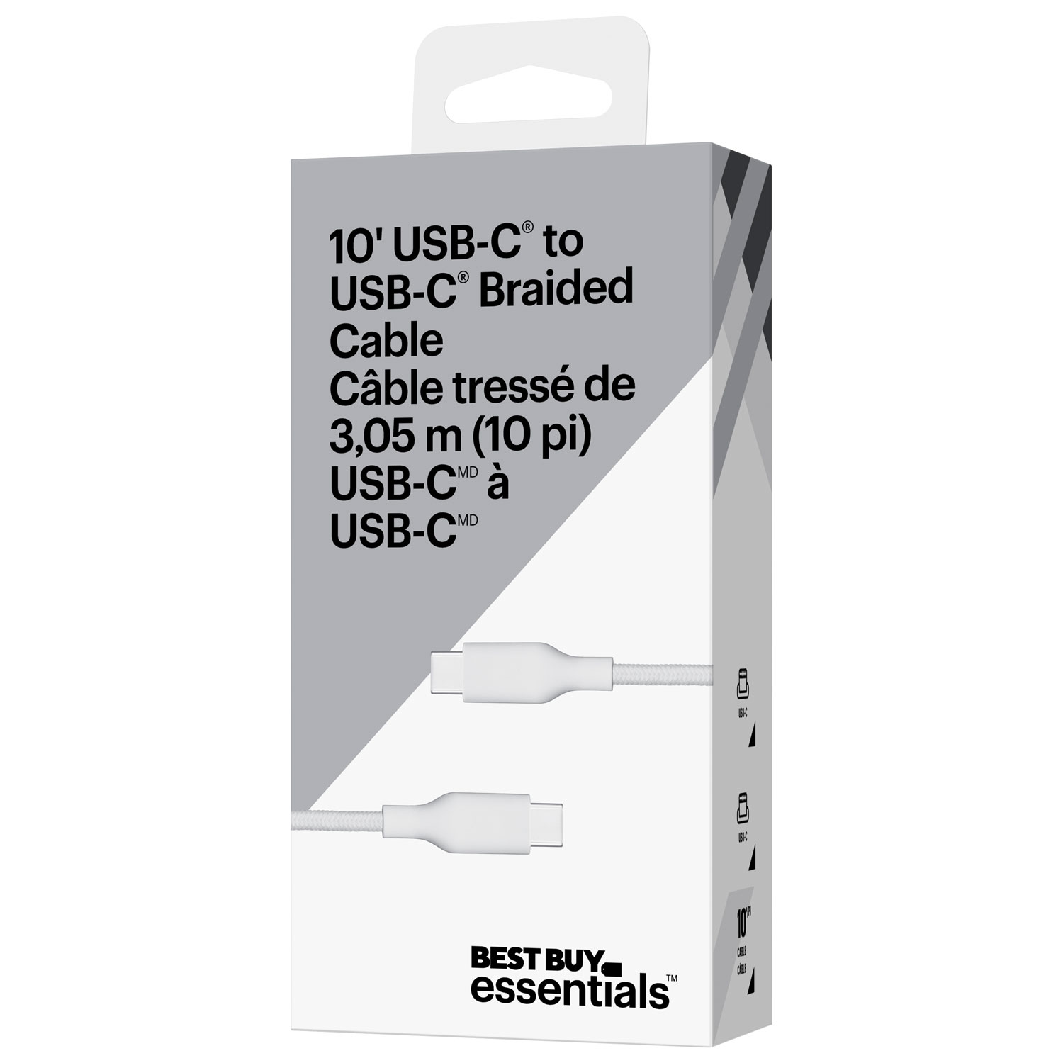Câble tissé USB-C à USB-C de 3 m de Best Buy Essentials (BE-MCA10CCW-C) - Blanc - Exclusivité Best Buy