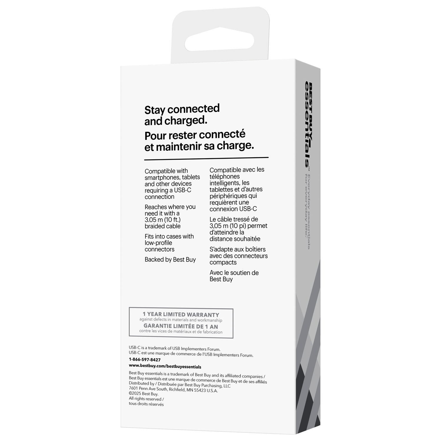 Câble tissé USB-C à USB-C de 3 m de Best Buy Essentials (BE-MCA10CCW-C) - Blanc - Exclusivité Best Buy