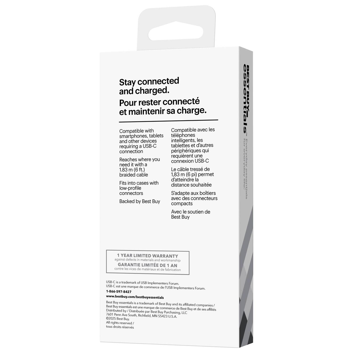 Câble tissé USB-C à USB-C de 1,8 m Best Buy Essentials - Blanc