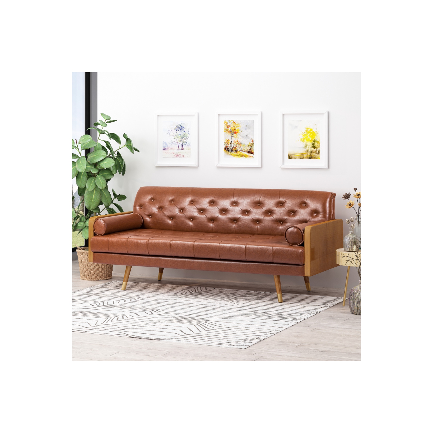 YOULIGHTS – Canapé capitonné moderne avec coussins d'appoint roulés, canapé recouvert avec piqûre gaufrée capitonnée pour le salon