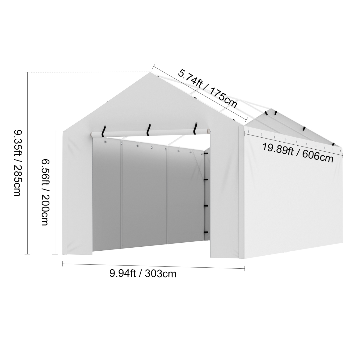 VEVOR 10 x 20 ft Carport Replacement Canopy Cover Side Wall , Garage Tent Shelter Tarp Heavy-Duty Waterproof & UV Protected, with Ball Bungees,White