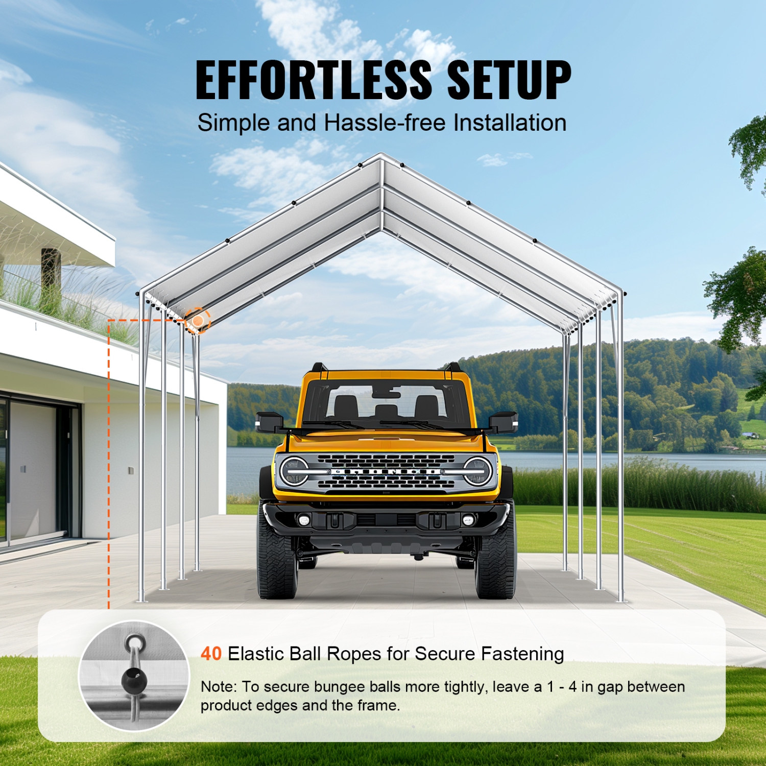 VEVOR 10 x 20 ft Carport Replacement Canopy Cover,Garage Top Tent Shelter Tarp Heavy-Duty Waterproof & UV Protected,with 40 Ball Bungees,White