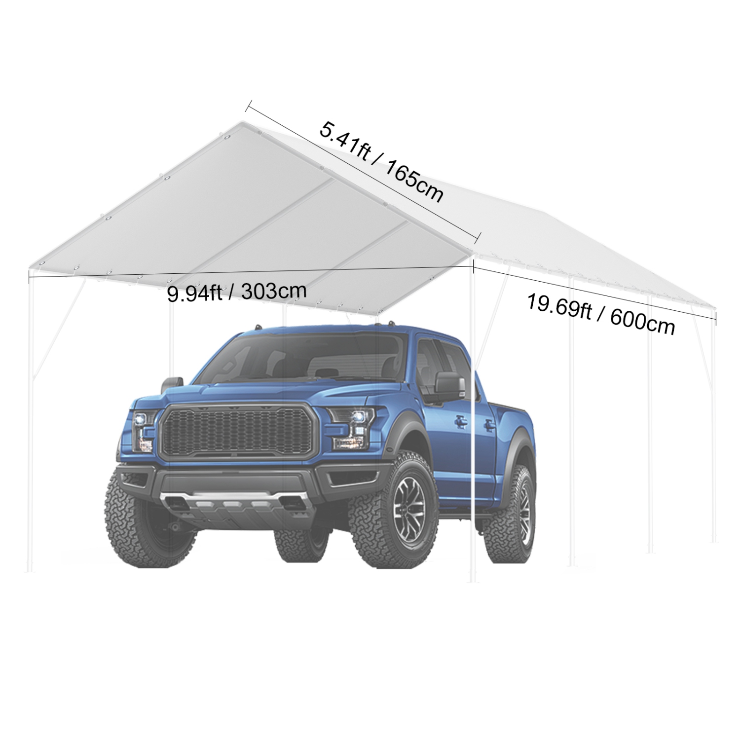 VEVOR 10 x 20 ft Carport Replacement Canopy Cover,Garage Top Tent Shelter Tarp Heavy-Duty Waterproof & UV Protected,with 40 Ball Bungees,White