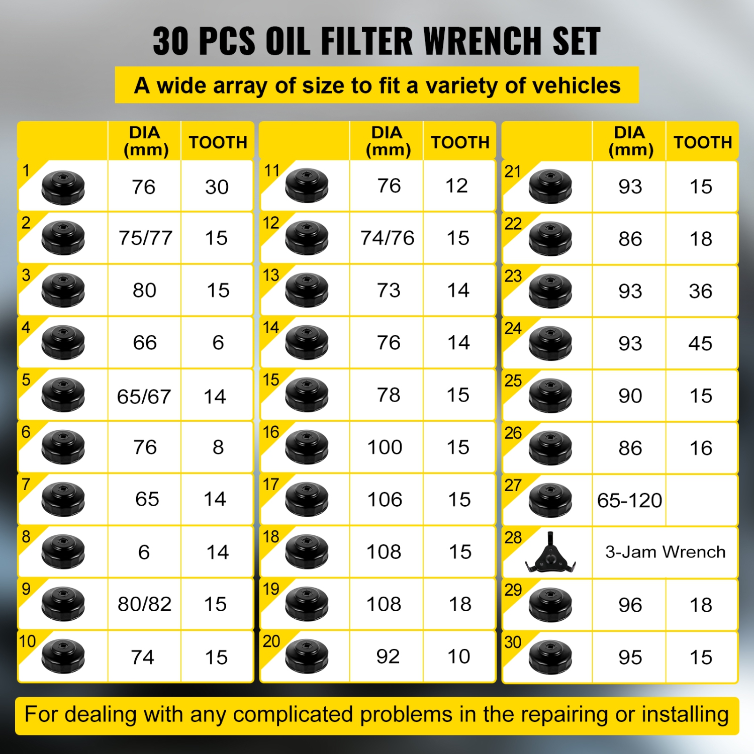 VEVOR 30 Pcs Oil Filter Socket Set, Oil Filter Wrench Set, Sturdy Steel Oil Filter Socket, 3/8 Oil Filter Socket, Low Profile Oil Filter Socket Set