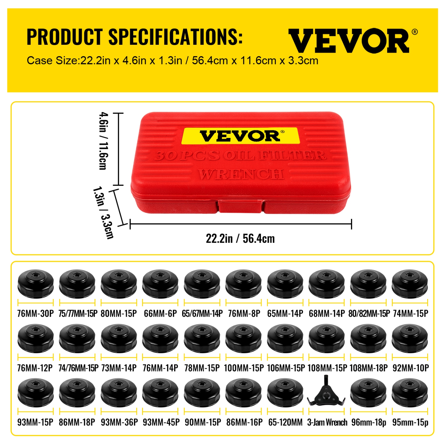 VEVOR 30 Pcs Oil Filter Socket Set, Oil Filter Wrench Set, Sturdy Steel Oil Filter Socket, 3/8 Oil Filter Socket, Low Profile Oil Filter Socket Set