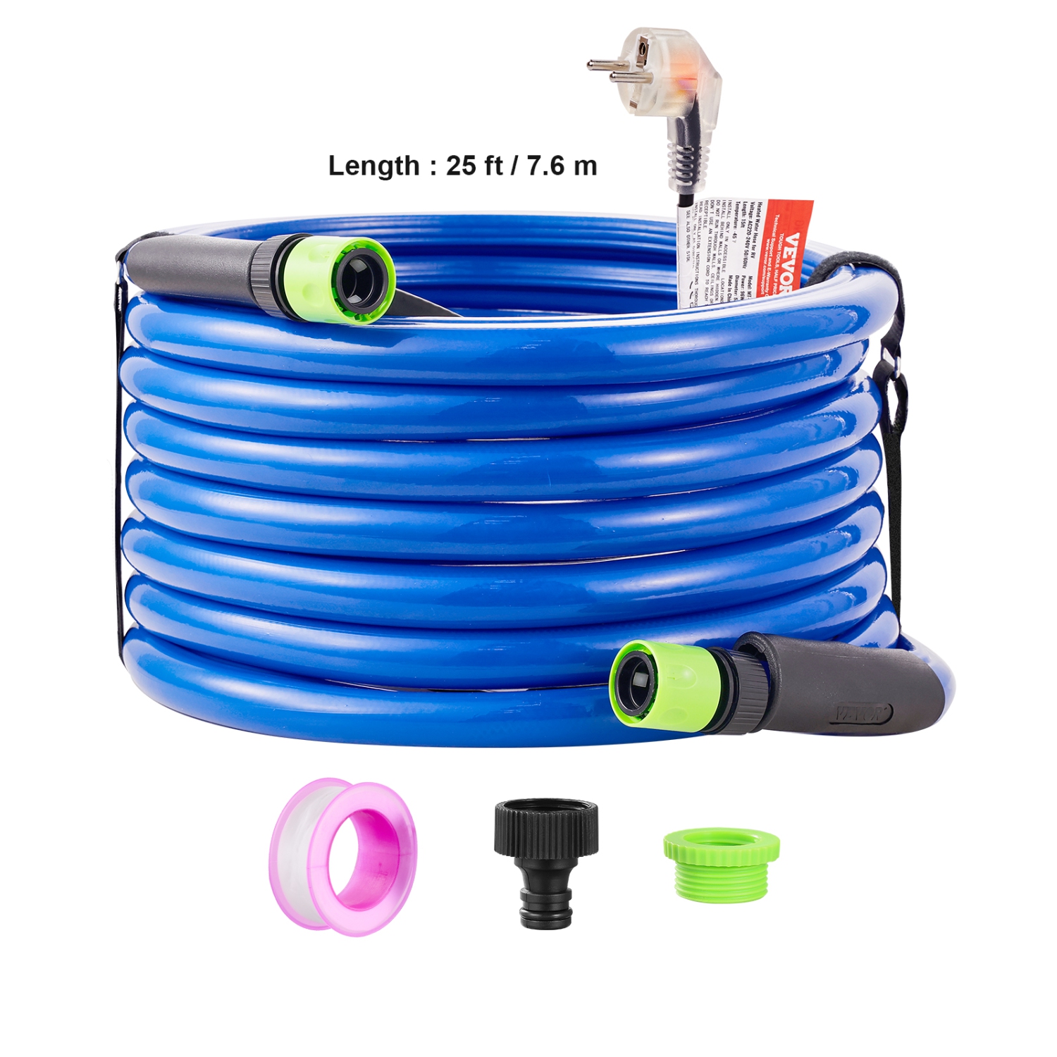 Tuyau d'eau chauffé VEVOR 25&nbsp;pi pour VR, tuyau d'eau potable chauffé antigel à -45&nbsp;°F, auto-régulation, carte d'identité 5/8 avec
