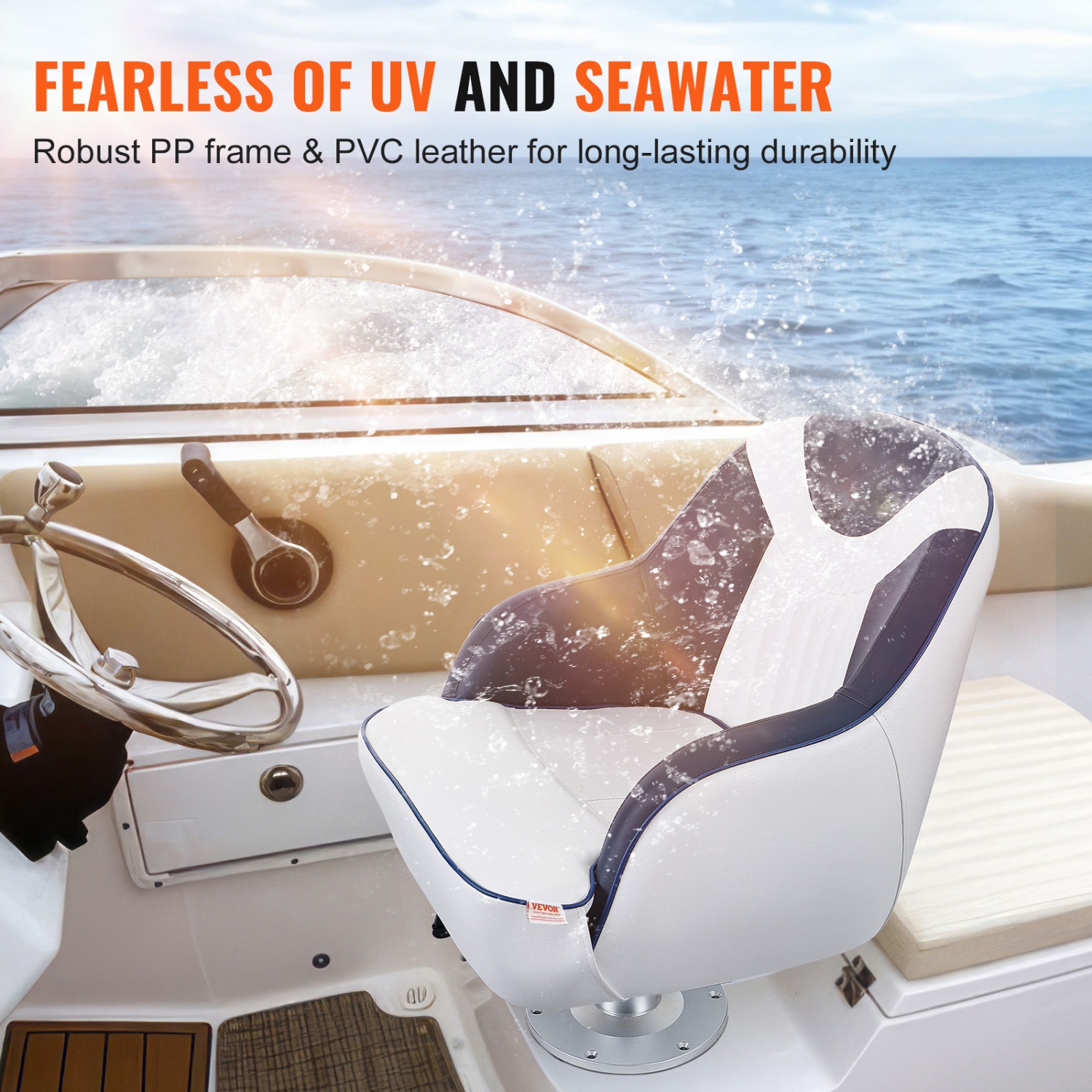 VEVOR 1-Piece Captain Bucket Seat, Pontoon Boat Seat with Thickened Sponge Padding, Boat Captain Chair for Fishing Boat, Sightseeing Boat, Speedboat,