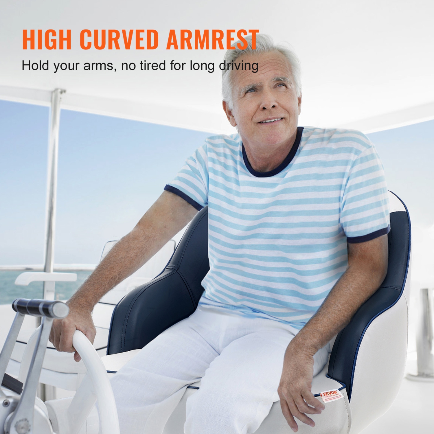 VEVOR 1-Piece Captain Bucket Seat, Pontoon Boat Seat with Thickened Sponge Padding, Boat Captain Chair for Fishing Boat, Sightseeing Boat, Speedboat,