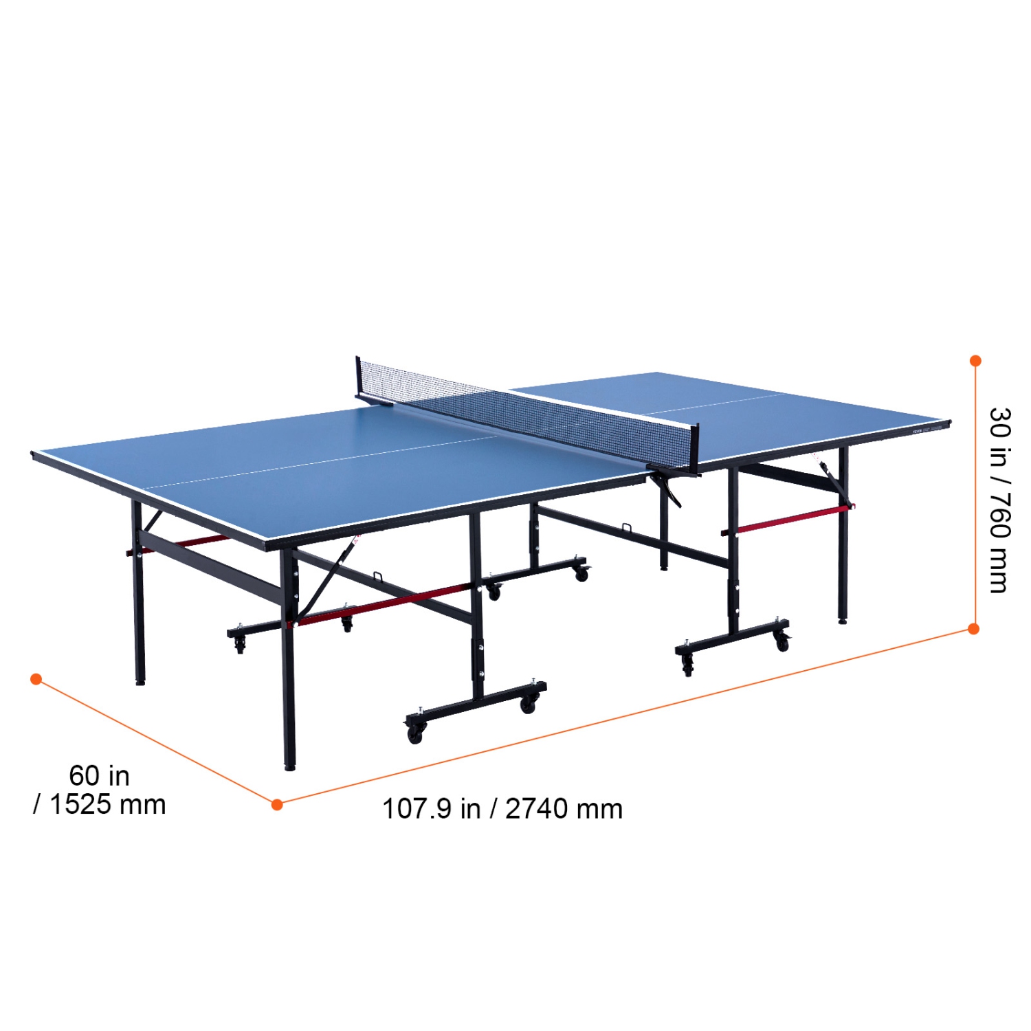 VEVOR 12mm Ping Pong Table,Professional Table Tennis Game,Indoor MDF Table Tennis Table,Ping Pong Table with Quick Clamp Net and Lockable Wheel, 10