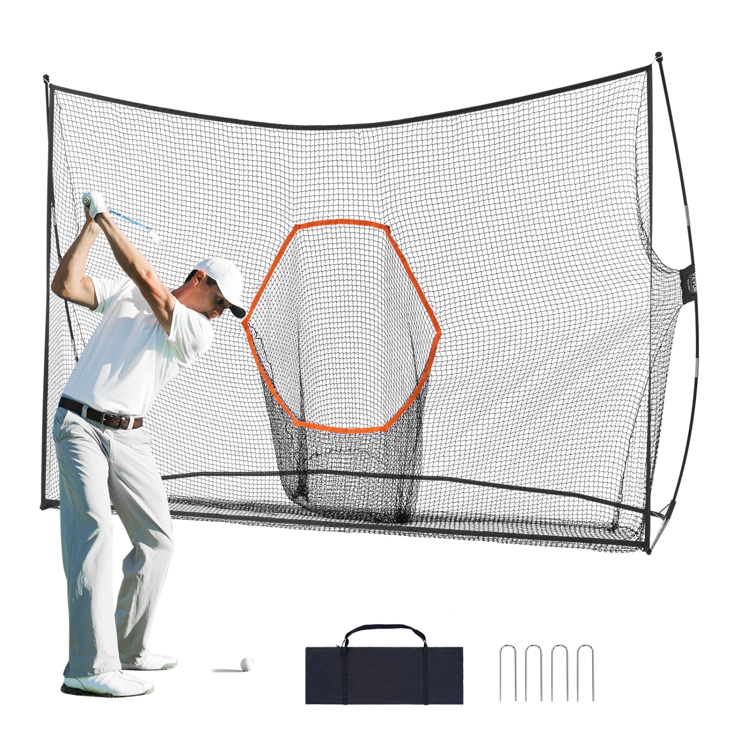 VEVOR 10.8x7ft Golf Practice Hitting Net,Personal Driving Range for Indoor Outdoor Use, Portable Home Golf Aid Net with Target/Fiberglass Frame/Carry