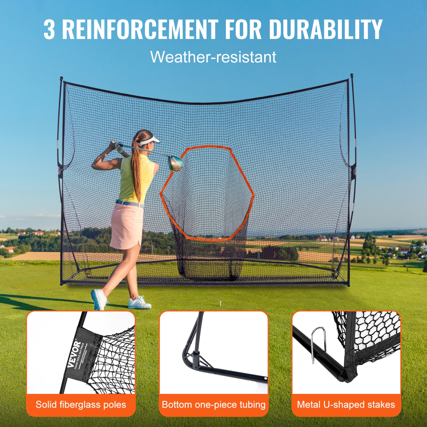 VEVOR 10.8x7ft Golf Practice Hitting Net,Personal Driving Range for Indoor Outdoor Use, Portable Home Golf Aid Net with Target/Fiberglass Frame/Carry
