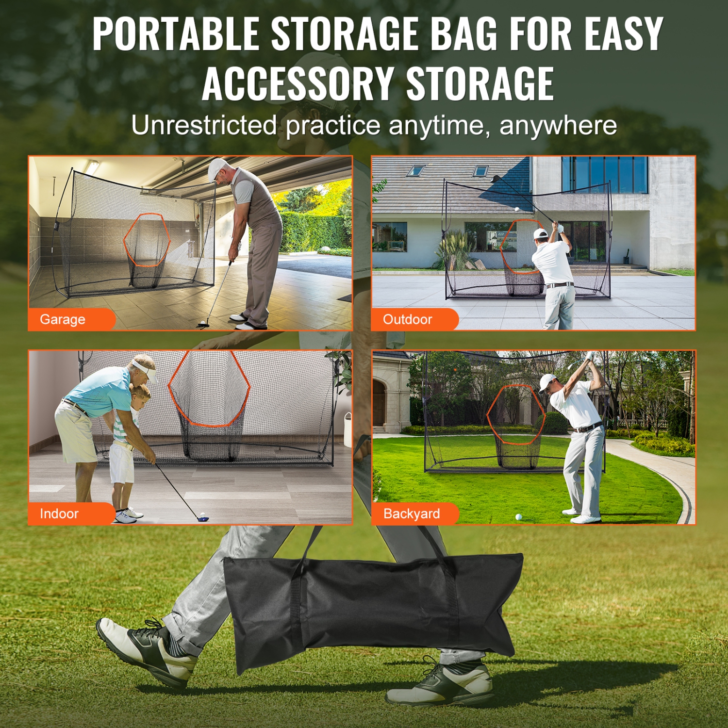 VEVOR 10.8x7ft Golf Practice Hitting Net,Personal Driving Range for Indoor Outdoor Use, Portable Home Golf Aid Net with Target/Fiberglass Frame/Carry