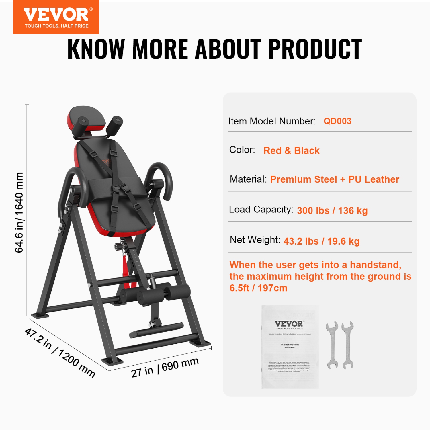 VEVOR 300 lbs Capacity Heavy Duty Inversion Table,Decompression Back Stretcher Machine, Strength Training Equipment with Headrest, Ankle Lock,