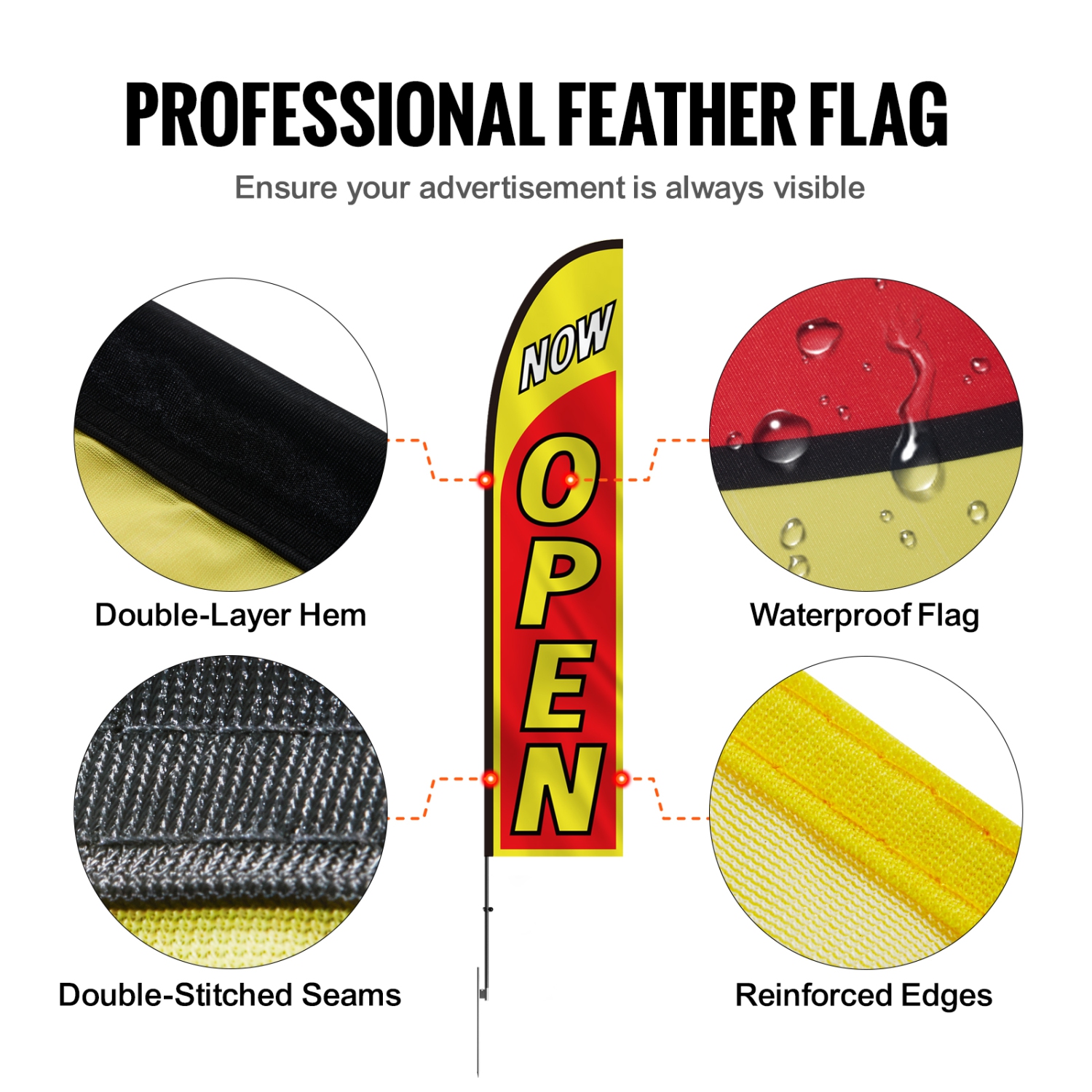 VEVOR 16.3 FT Open Flags with Pole Kit, Advertising Flags for Business Outside, Advertising Feather Flag Kit, 3 Flags, 3 Poles,3 Ground Stakes,