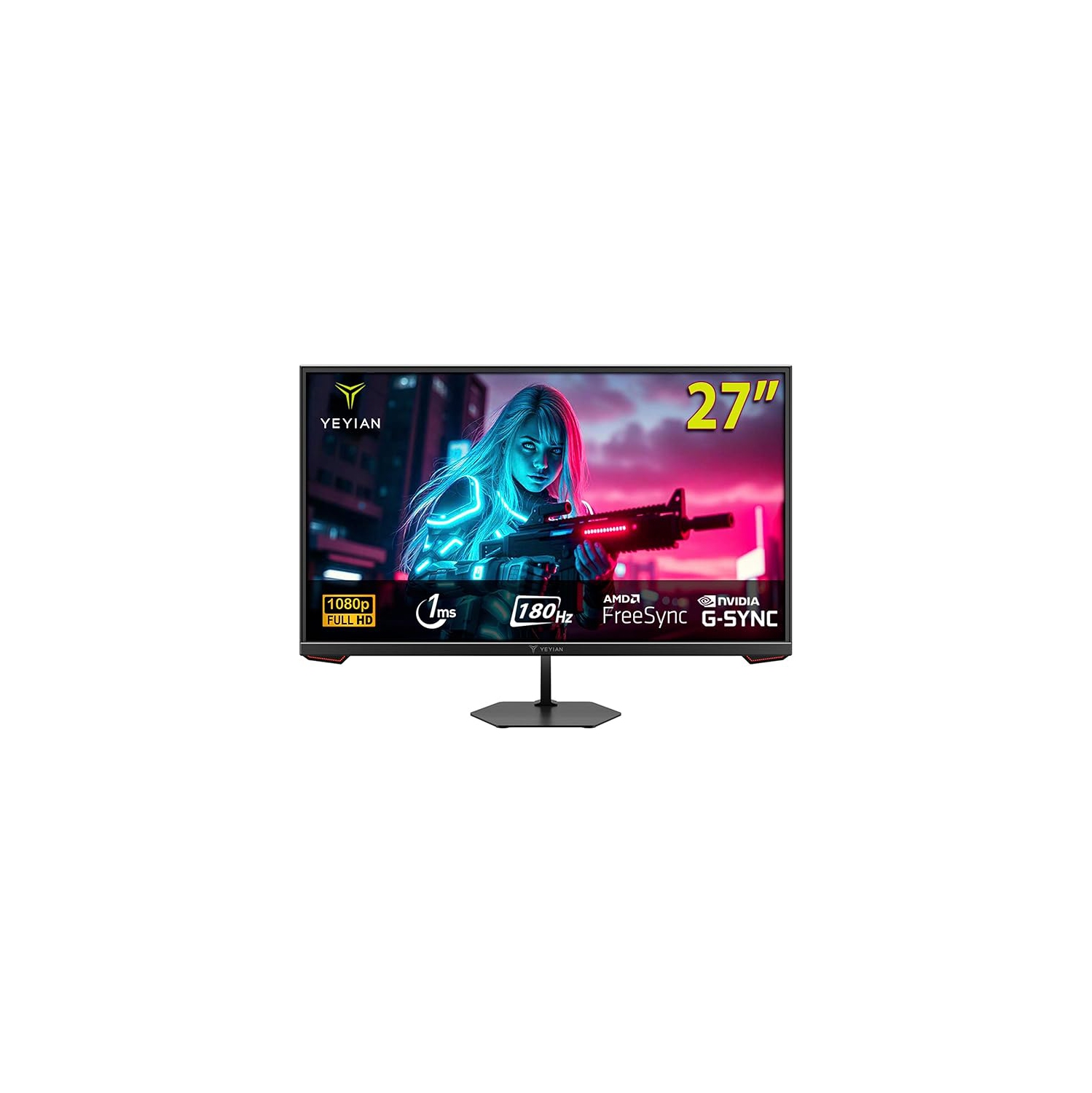 YEYIAN 27 inch Gaming Monitor 1080P FHD 180Hz 1ms, 16:9 Flat IPS Ultra-slim Panel, 97% sRGB 1000:1 Contrast Ratio 178° View Angle, HDR 10, HDMI 2.0,