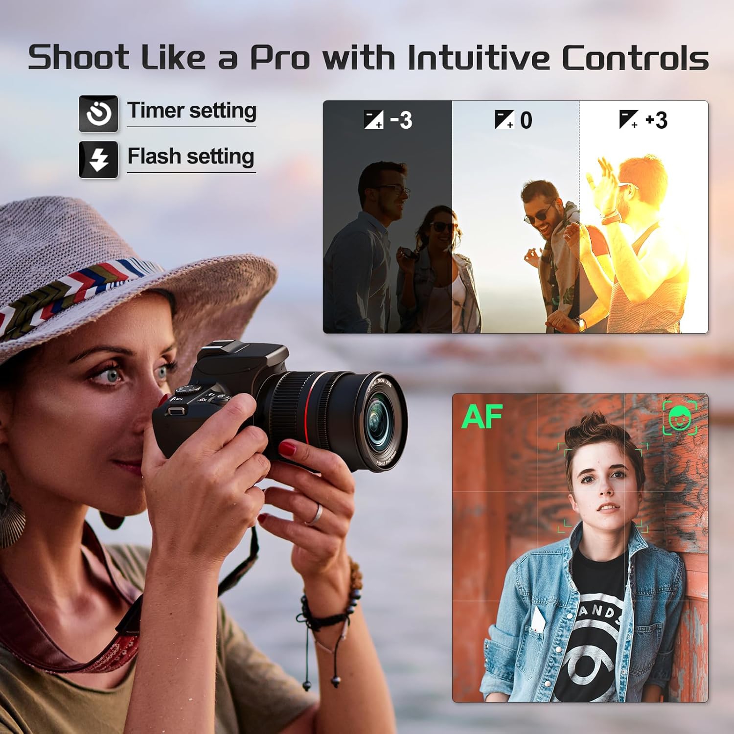 64MP Digital Cameras for Photography,12 X Optical Zoom with WiFi & App Control,4K vlogging Camera for YouTube,Auto Focus,Camera Straps,2 battries and