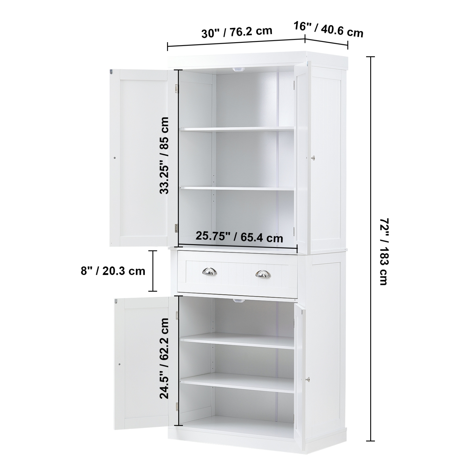 VEVOR 72" Kitchen Pantry Storage Cabinet, Freestanding Utility Cabinets with Doors, Drawer and 3 Adjustable Shelves, Tall Food Buffet Pantries for