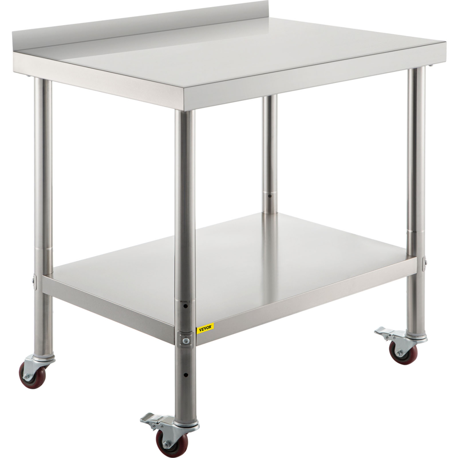 VEVOR 36 x 24 x 35 Inch Stainless Steel Prep Table, 440lbs Load Capacity Heavy Duty Metal orktable with Backsplash Adjustable Undershelf & 4 Casters,