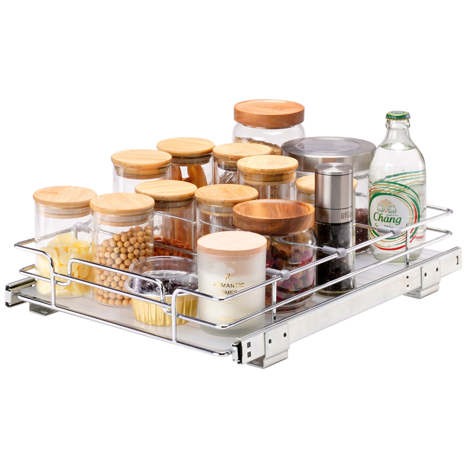 VEVOR 12"W x 17"D Pull Out Cabinet Organizer, Heavy Duty Slide Out Pantry Shelves, Chrome-Plated Steel Roll Out Drawers, Sliding Drawer Storage for