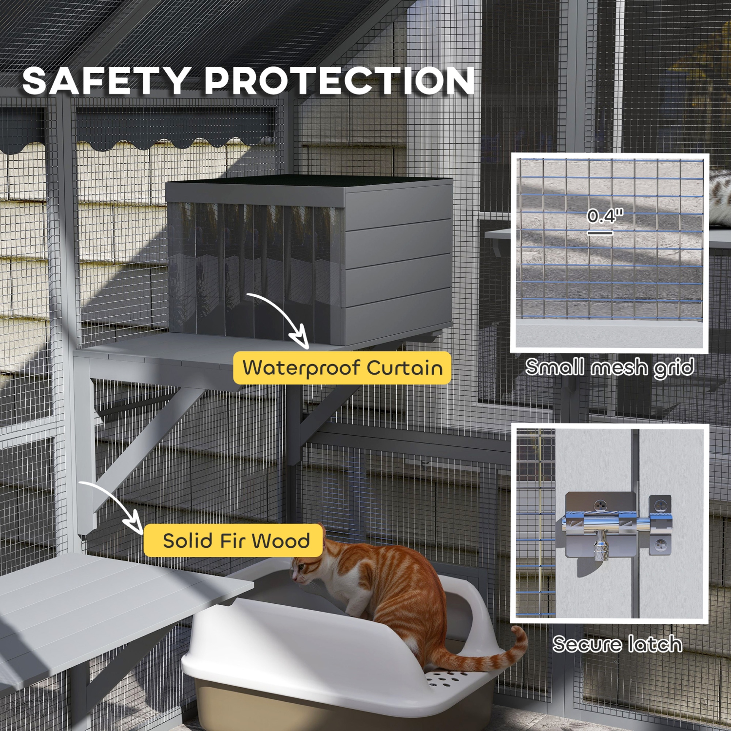 PawHut Catio Outdoor Cat Enclosure, Large Kitten House with Waterproof Cover, 2 Resting Boxes, 4 Platforms, Bridge, Wooden Cat Cage Outdoor for 2-4