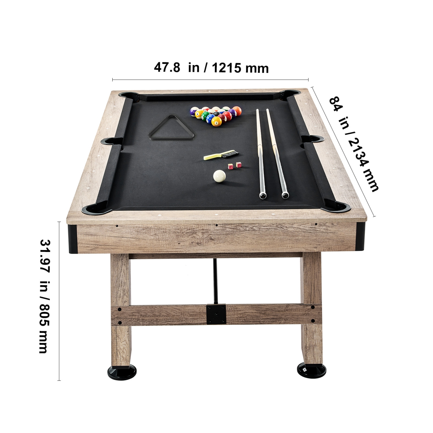VEVOR 7 ft Pool Table,Adjust Legs Stable Billiards Table,Pool Table Set Includes Balls, Cues,Chalks and Brush, Wood Color with Black Cloth,Perfect
