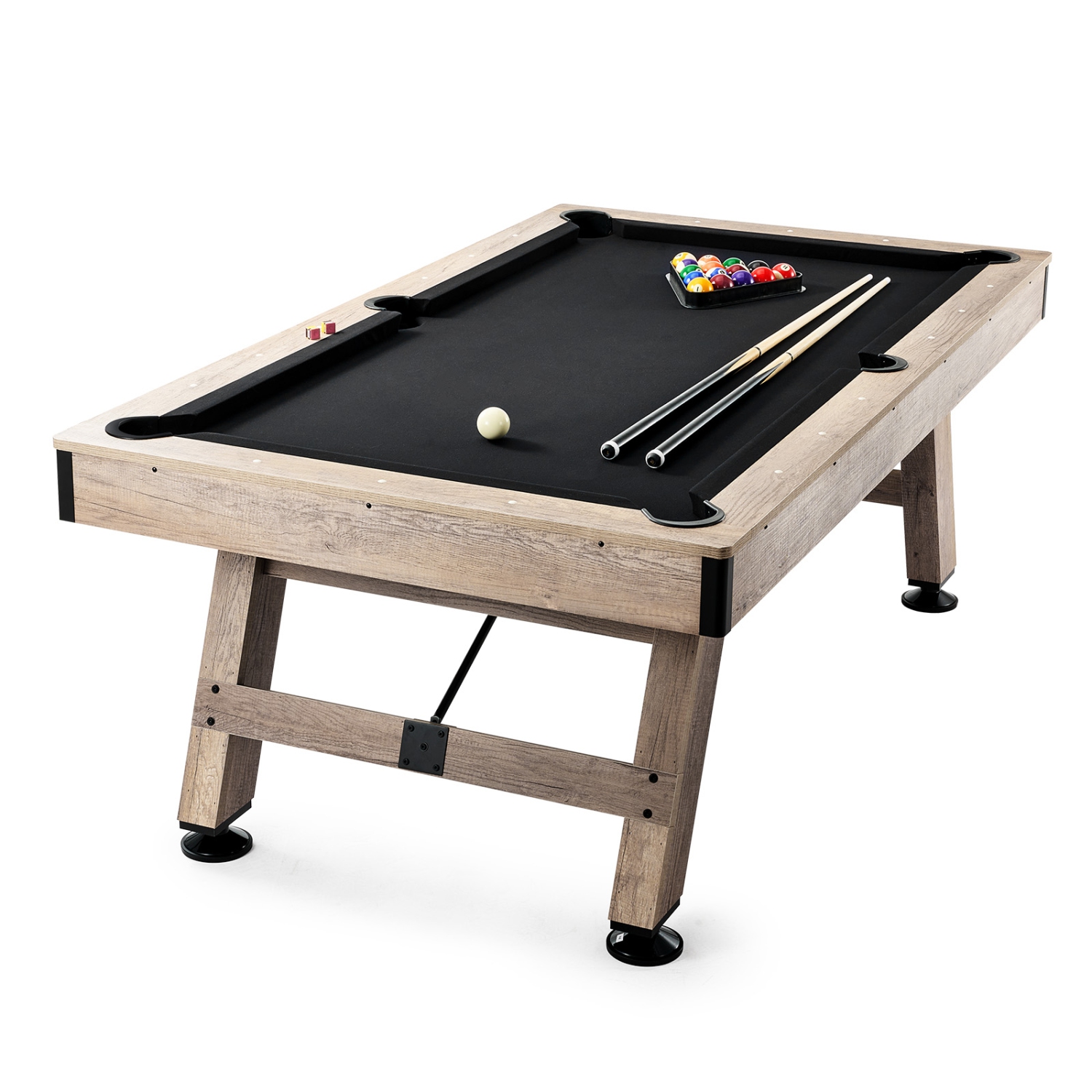 VEVOR 7 ft Pool Table,Adjust Legs Stable Billiards Table,Pool Table Set Includes Balls, Cues,Chalks and Brush, Wood Color with Black Cloth,Perfect