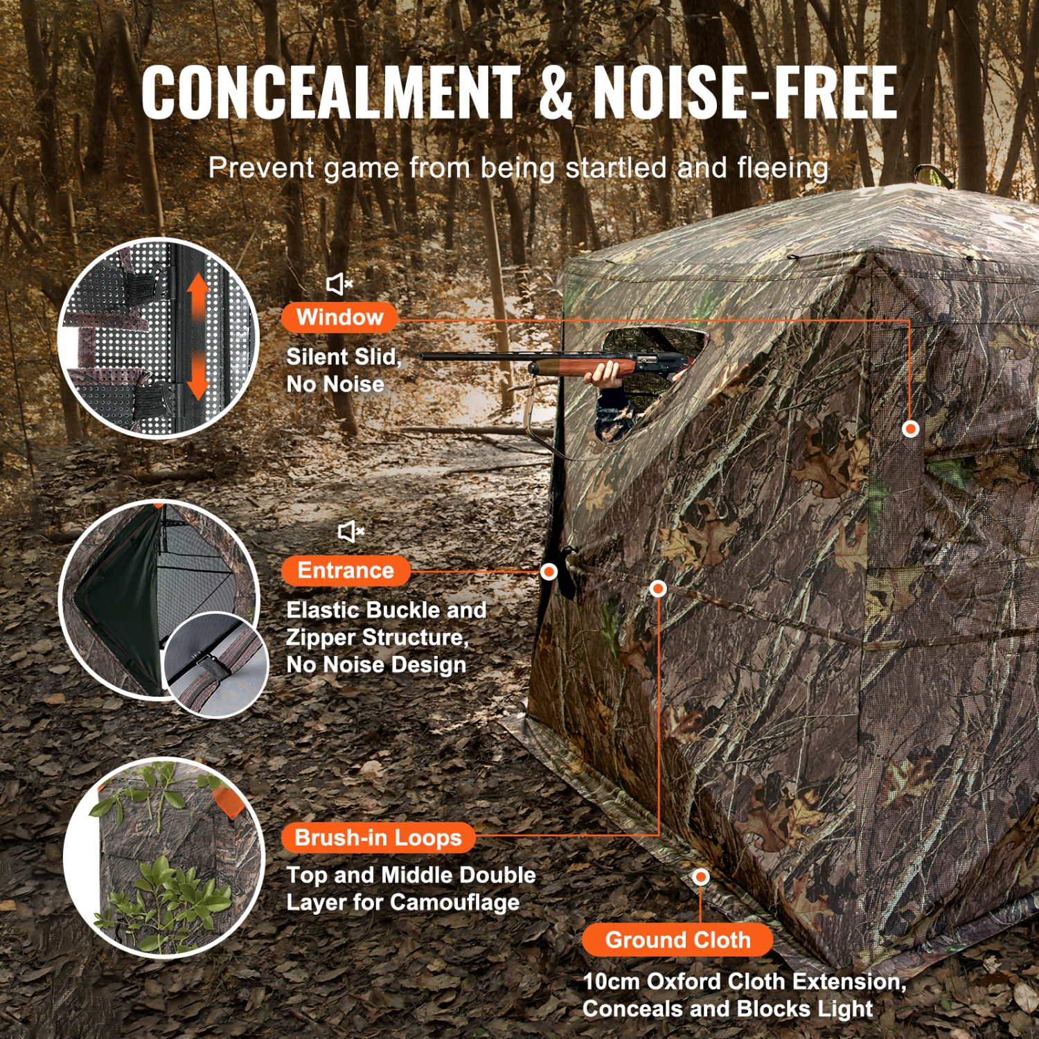 VEVOR 270° Hunting Blind, See Through Ground Blind, 4-5 Person Pop Up Deer Blind for Hunting with Bag, Resilient Hunting Tent, One-Way See-Through