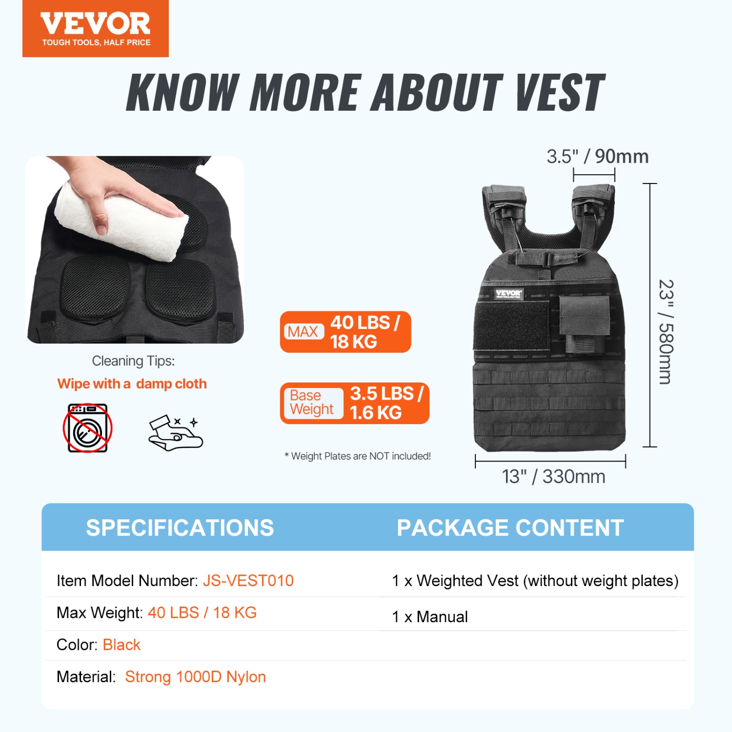 VEVOR 40lb Weight Vest, Adjustable Body Weight Jacket for Men Women, Workout Equipment for Strength and Endurance Training, Running, Jogging,