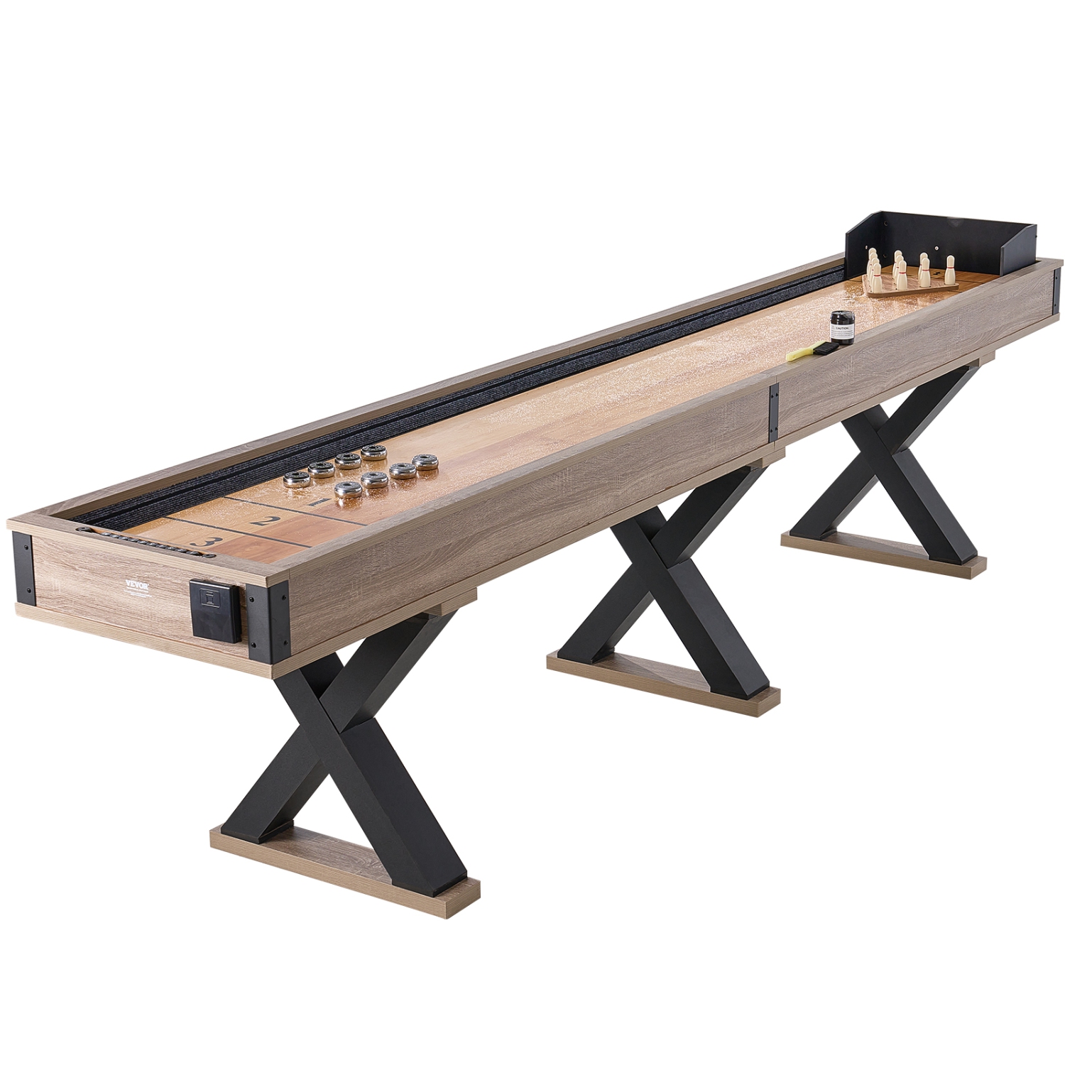 VEVOR 11.5 ft Shuffleboard Table, for Family Game Rooms, 2 in 1 Shuffleboard and Bowling Combo Set,with Scratch-Resistant Playfield, Legs,8