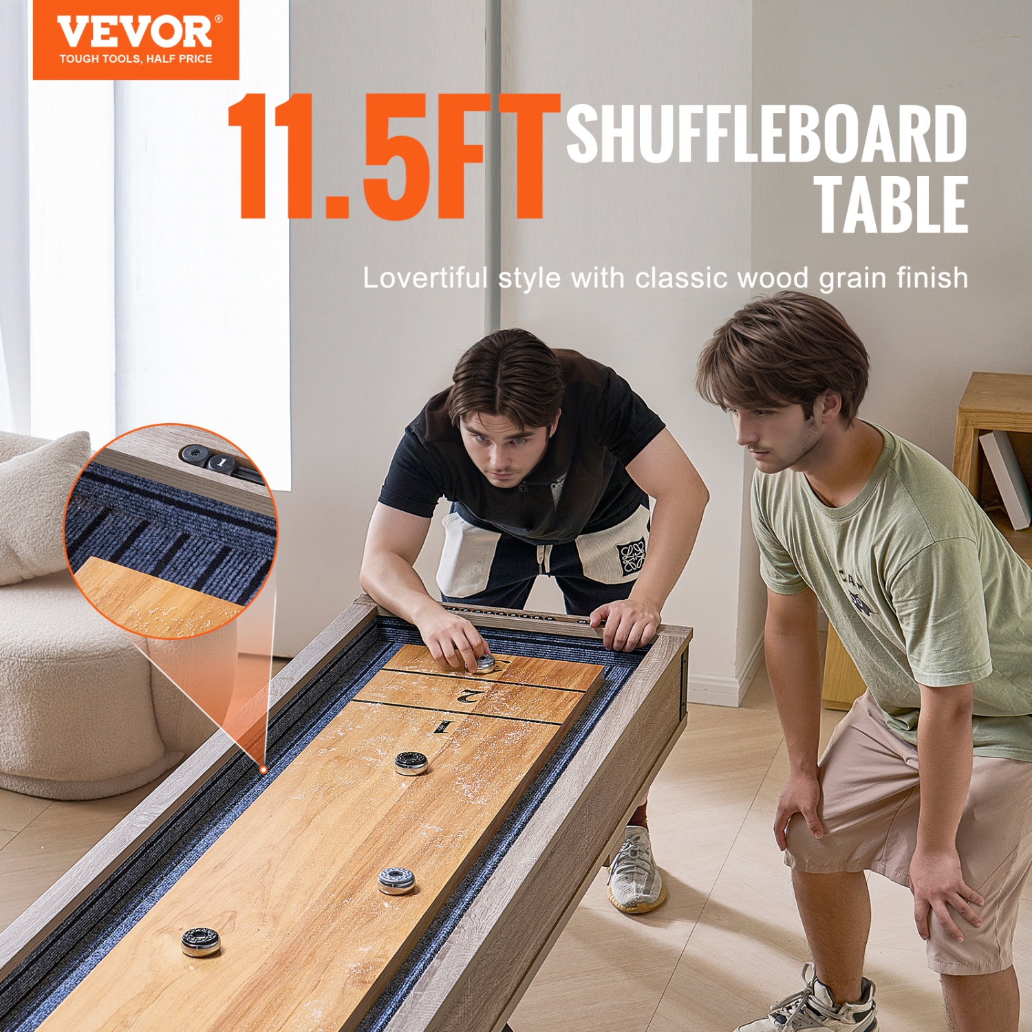 VEVOR 11.5 ft Shuffleboard Table, for Family Game Rooms, 2 in 1 Shuffleboard and Bowling Combo Set,with Scratch-Resistant Playfield, Legs,8