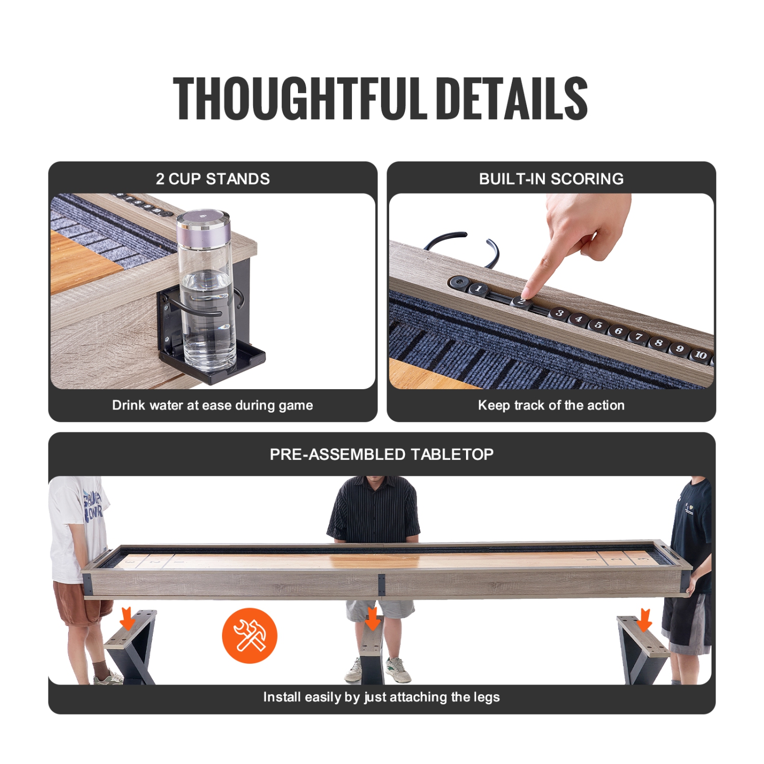 VEVOR 11.5 ft Shuffleboard Table, for Family Game Rooms, 2 in 1 Shuffleboard and Bowling Combo Set,with Scratch-Resistant Playfield, Legs,8