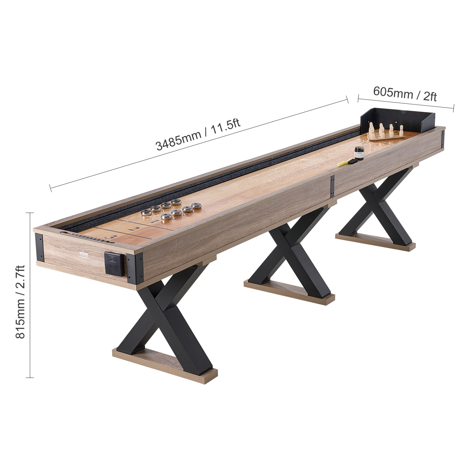 VEVOR 11.5 ft Shuffleboard Table, for Family Game Rooms, 2 in 1 Shuffleboard and Bowling Combo Set,with Scratch-Resistant Playfield, Legs,8
