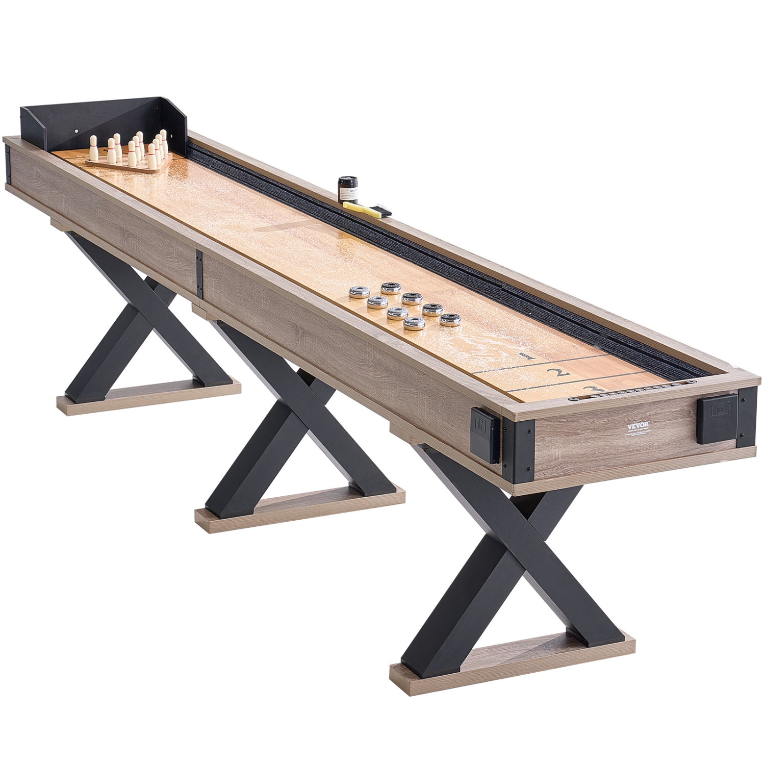 VEVOR 11.5 ft Shuffleboard Table, for Family Game Rooms, 2 in 1 Shuffleboard and Bowling Combo Set,with Scratch-Resistant Playfield, Legs,8