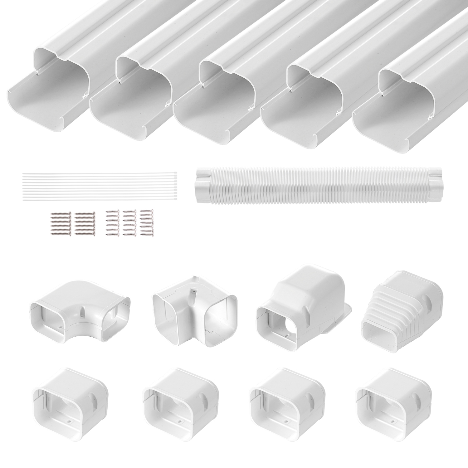VEVOR 3-inch X 10 Ft Mini Split Line Set Cover , PVC Decorative Pipe Line Cover For Air Conditioner with 5 Straight Ducts & Full Components Easy to