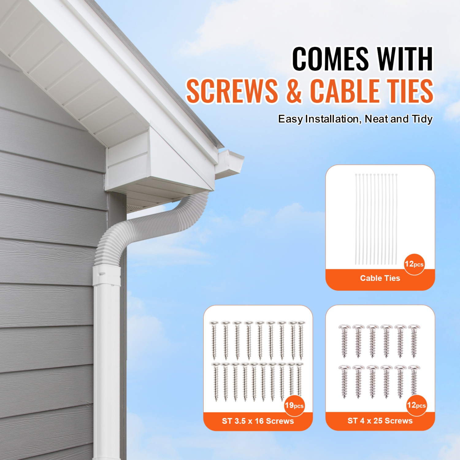 VEVOR 3-inch X 10 Ft Mini Split Line Set Cover , PVC Decorative Pipe Line Cover For Air Conditioner with 5 Straight Ducts & Full Components Easy to