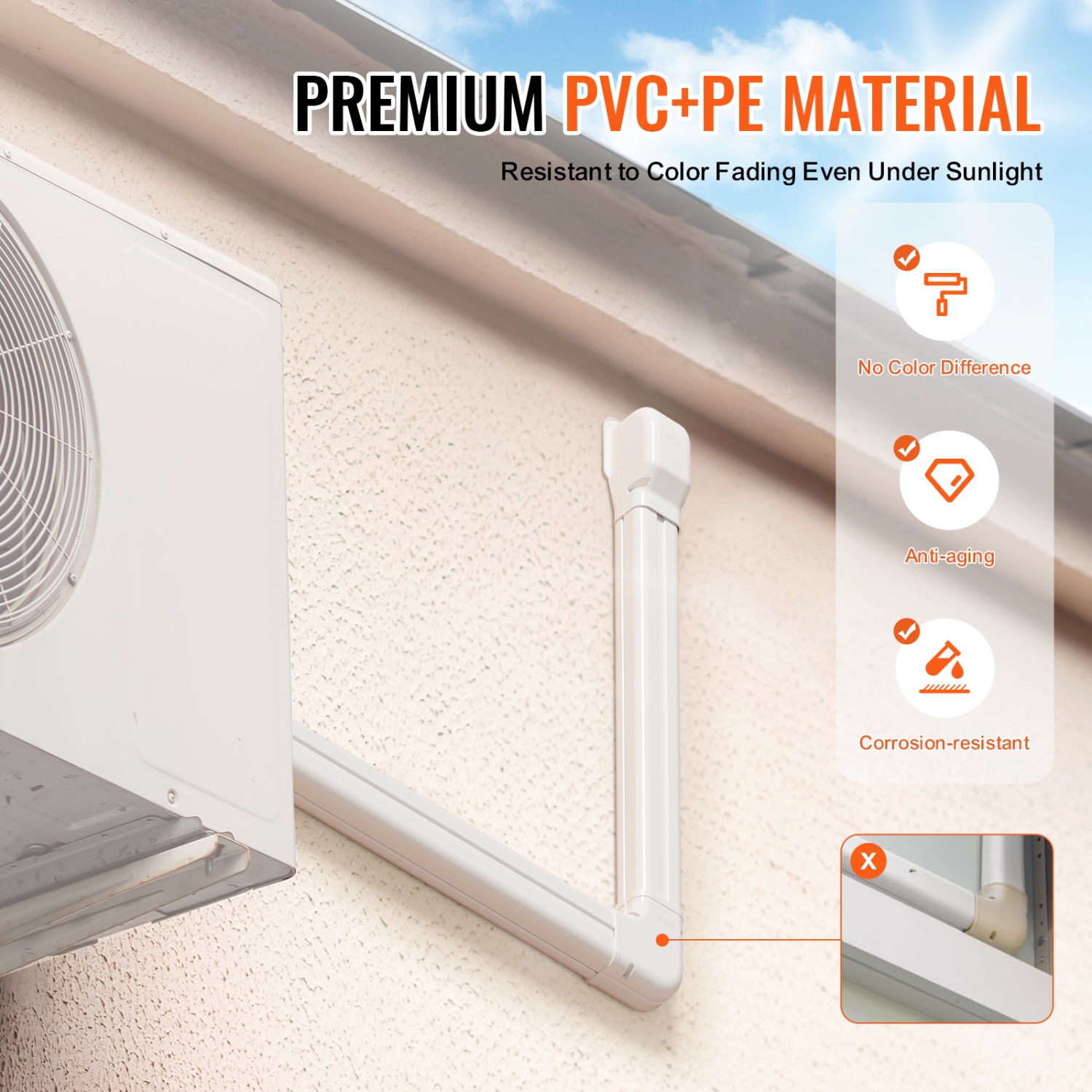 VEVOR 3-inch X 10 Ft Mini Split Line Set Cover , PVC Decorative Pipe Line Cover For Air Conditioner with 5 Straight Ducts & Full Components Easy to