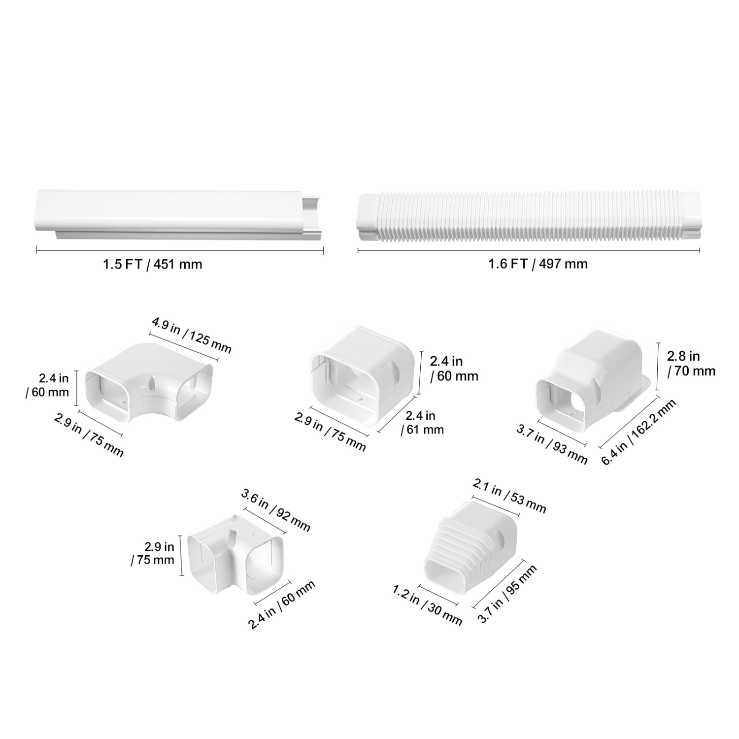 VEVOR 3-inch X 10 Ft Mini Split Line Set Cover , PVC Decorative Pipe Line Cover For Air Conditioner with 5 Straight Ducts & Full Components Easy to