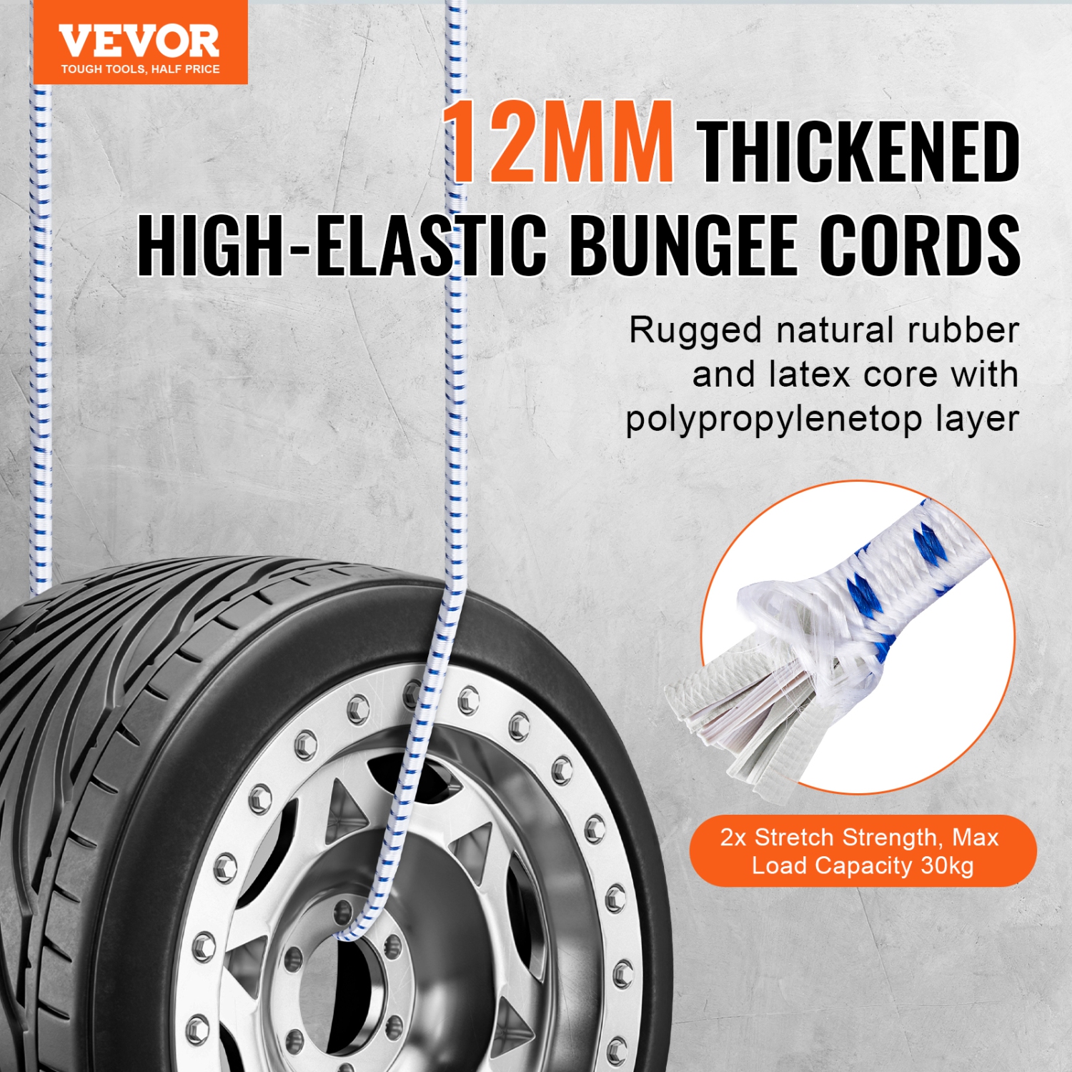 VEVOR 6 Piece Bungee Cords with A3 Steel Hooks, 72 Inch Heavy Duty Bungee Straps, 12 mm Elastic Bungee Ropes Set for Camping, Tarps, Motorcycle,