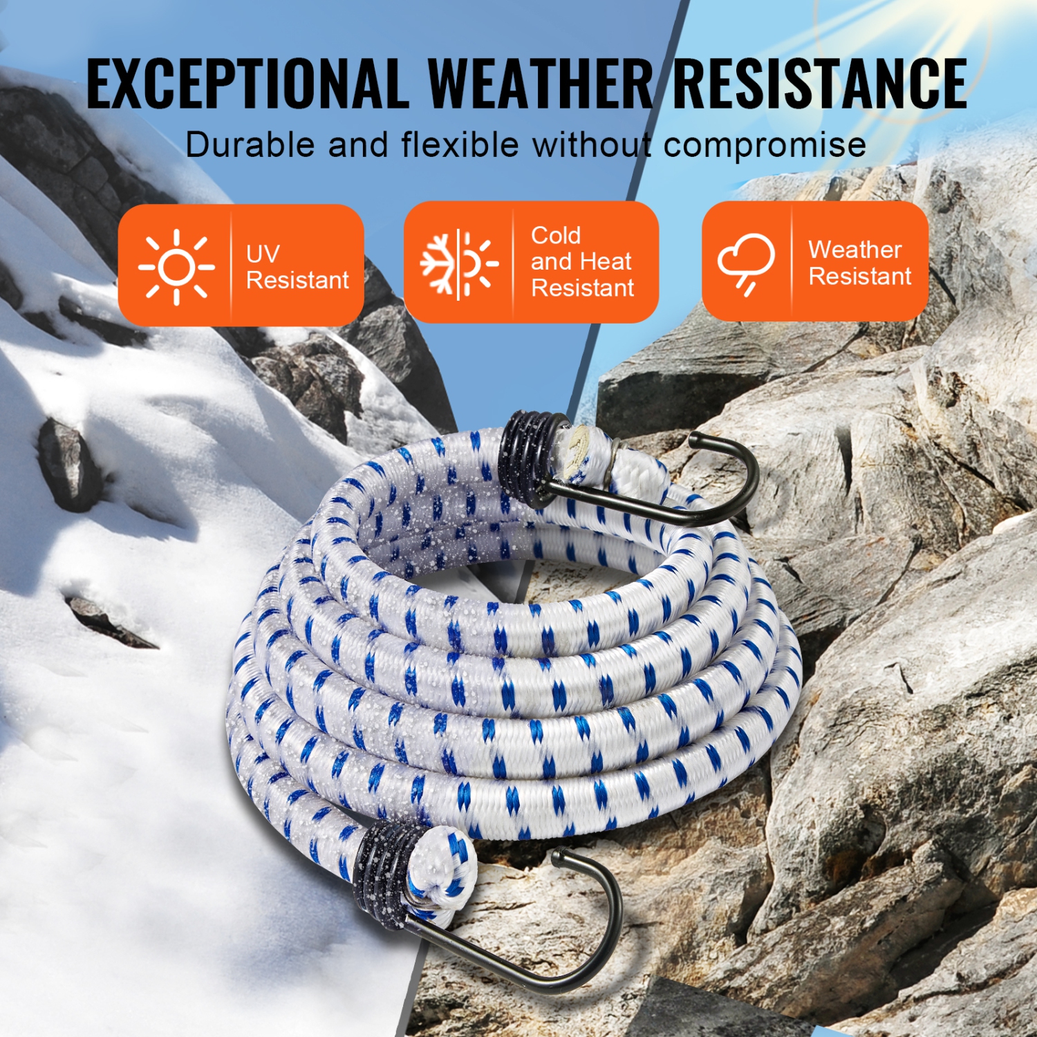 VEVOR 6 Piece Bungee Cords with A3 Steel Hooks, 72 Inch Heavy Duty Bungee Straps, 12 mm Elastic Bungee Ropes Set for Camping, Tarps, Motorcycle,