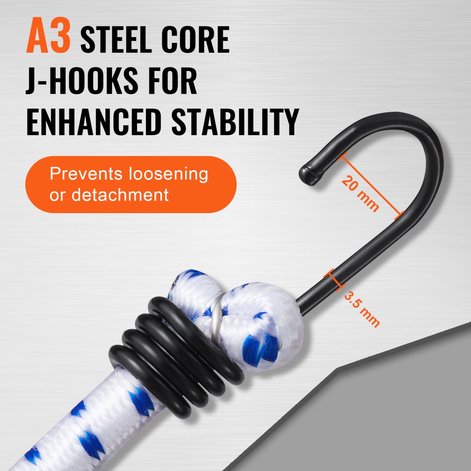 VEVOR 6 Piece Bungee Cords with A3 Steel Hooks, 72 Inch Heavy Duty Bungee Straps, 12 mm Elastic Bungee Ropes Set for Camping, Tarps, Motorcycle,