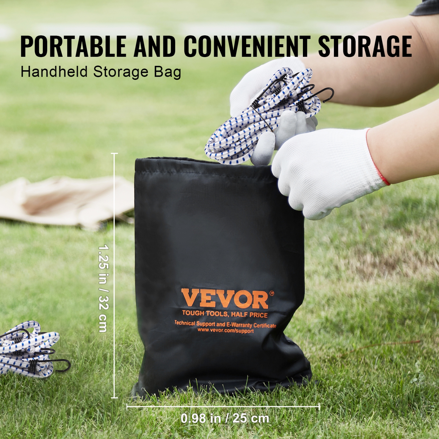 VEVOR 6 Piece Bungee Cords with A3 Steel Hooks, 72 Inch Heavy Duty Bungee Straps, 12 mm Elastic Bungee Ropes Set for Camping, Tarps, Motorcycle,