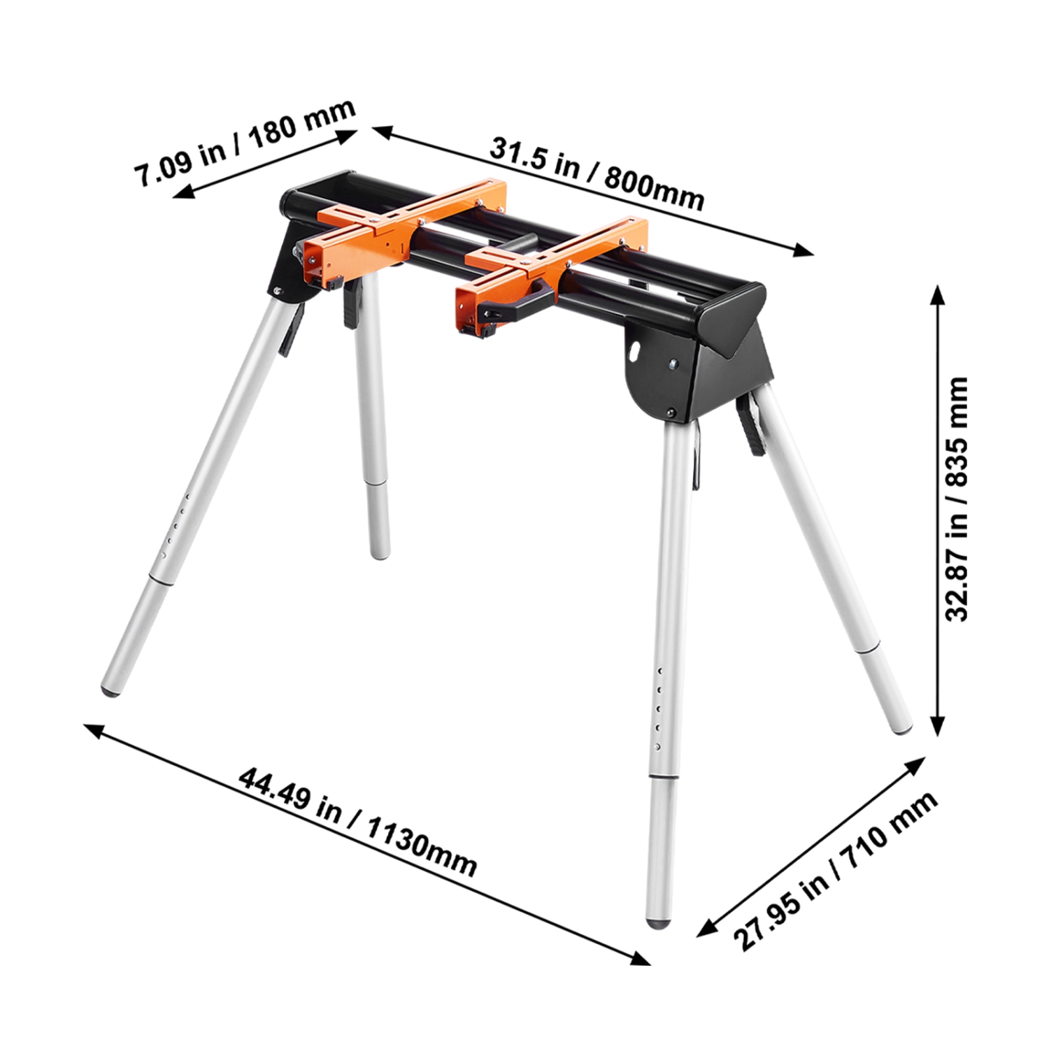 VEVOR 29.1"-32.9" Miter Saw Stand, 330lbs Load Capacity Steel Collapsible Stand for Miter Saw with One-piece Mounting Brackets Clamps, Portable