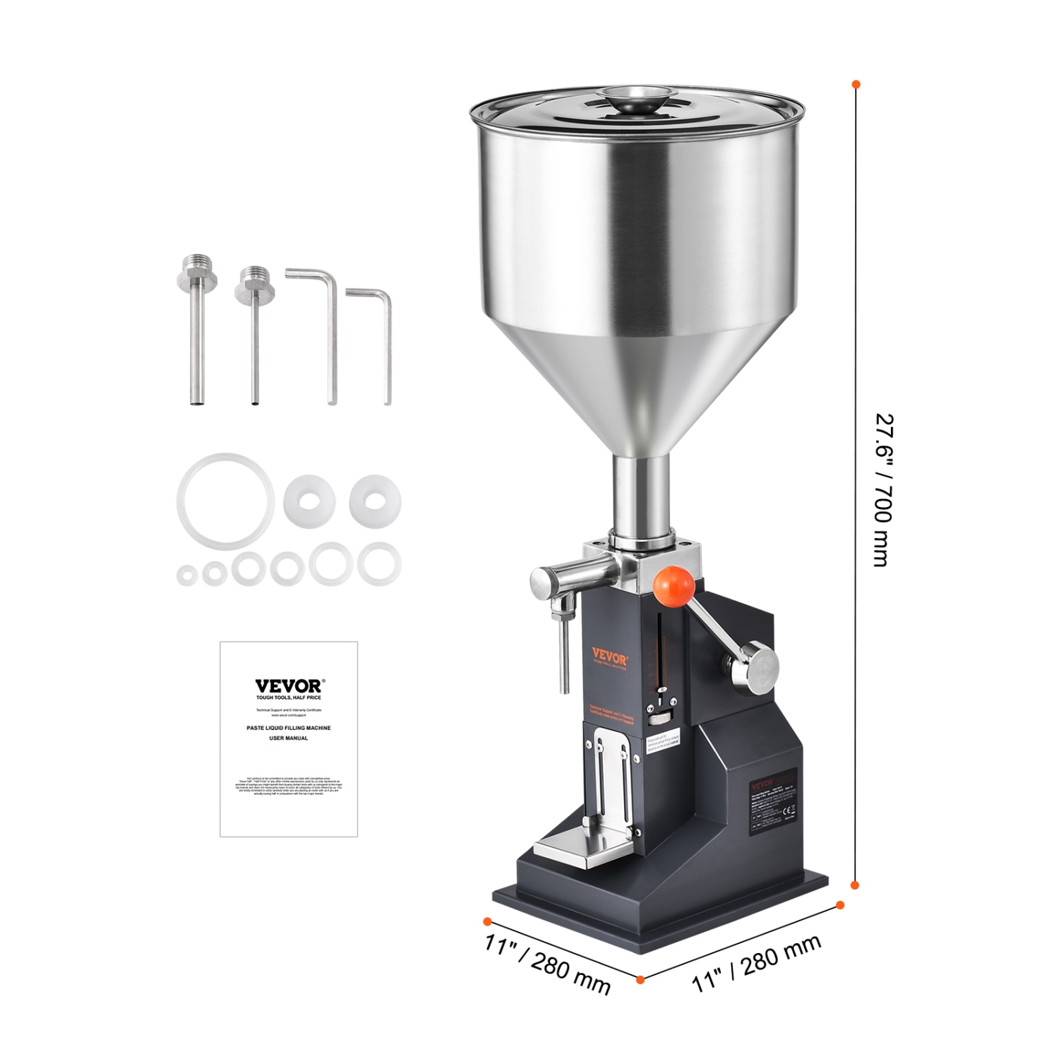 VEVOR 5-50ml Manual Paste Liquid Filling Machine, Bottle Filler, Adjustable Bottle Filling Machine, Stainless Steel Liquid Filler with Hopper for