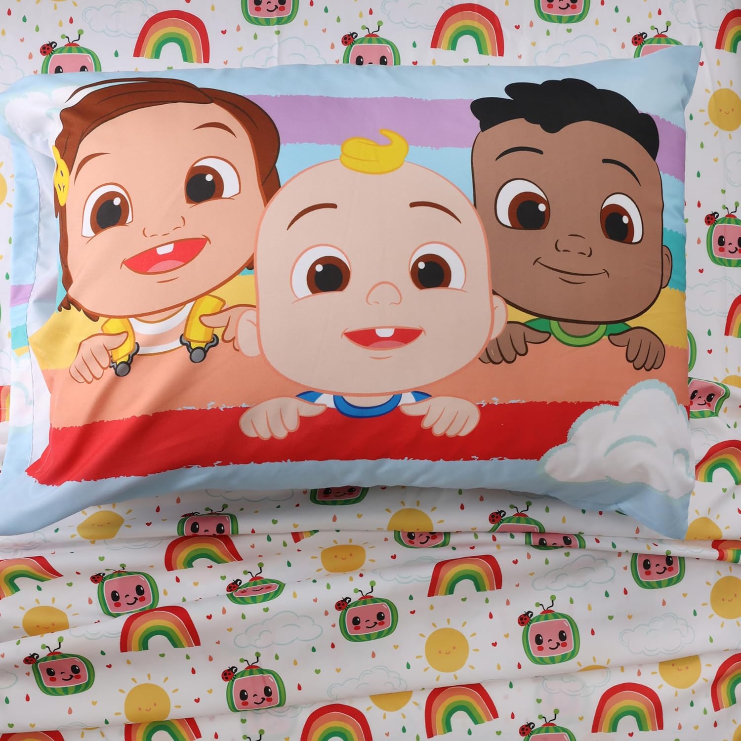 CoComelon 4-Pcs Multicolor Soft & Cozy Twin Bedding Set with Reversible Comforter for Kids