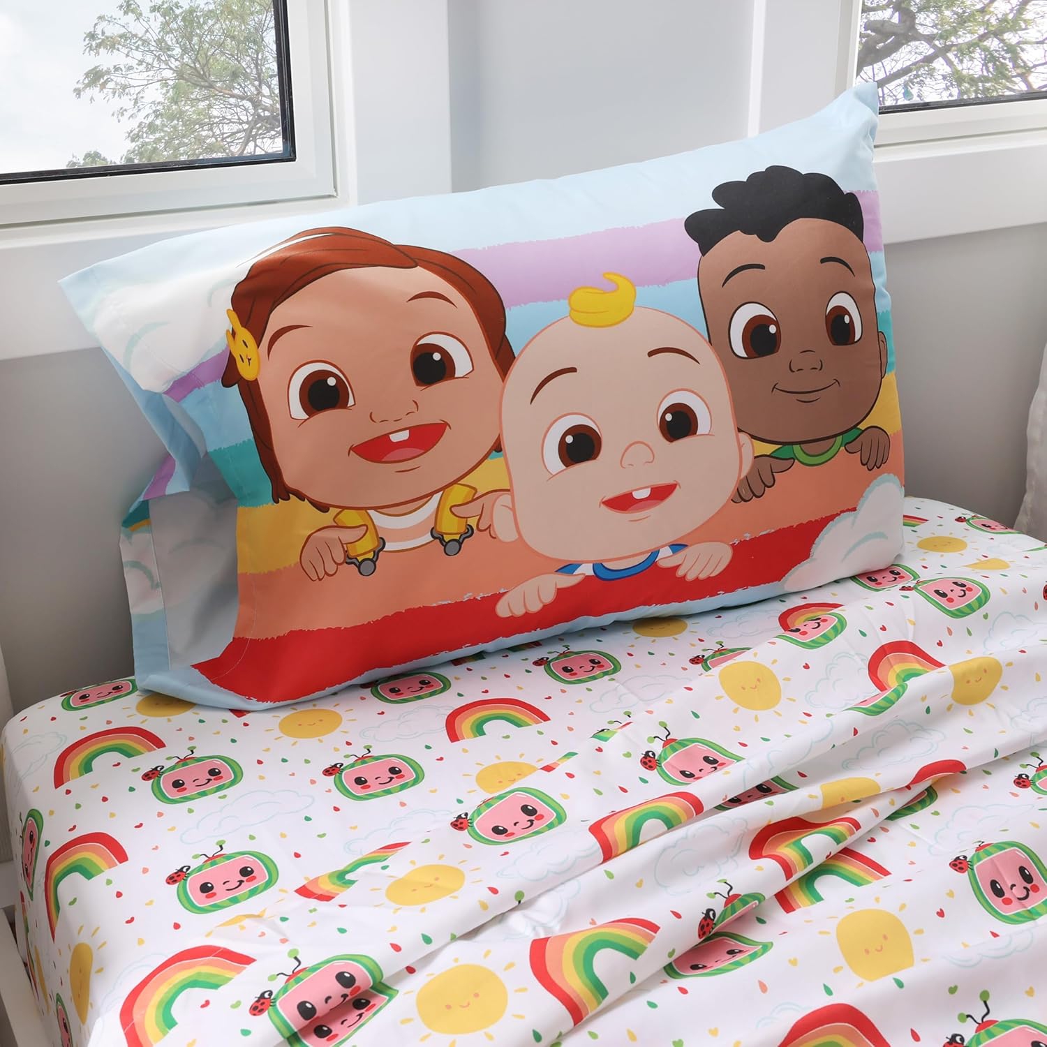 CoComelon 4-Pcs Multicolor Soft & Cozy Twin Bedding Set with Reversible Comforter for Kids