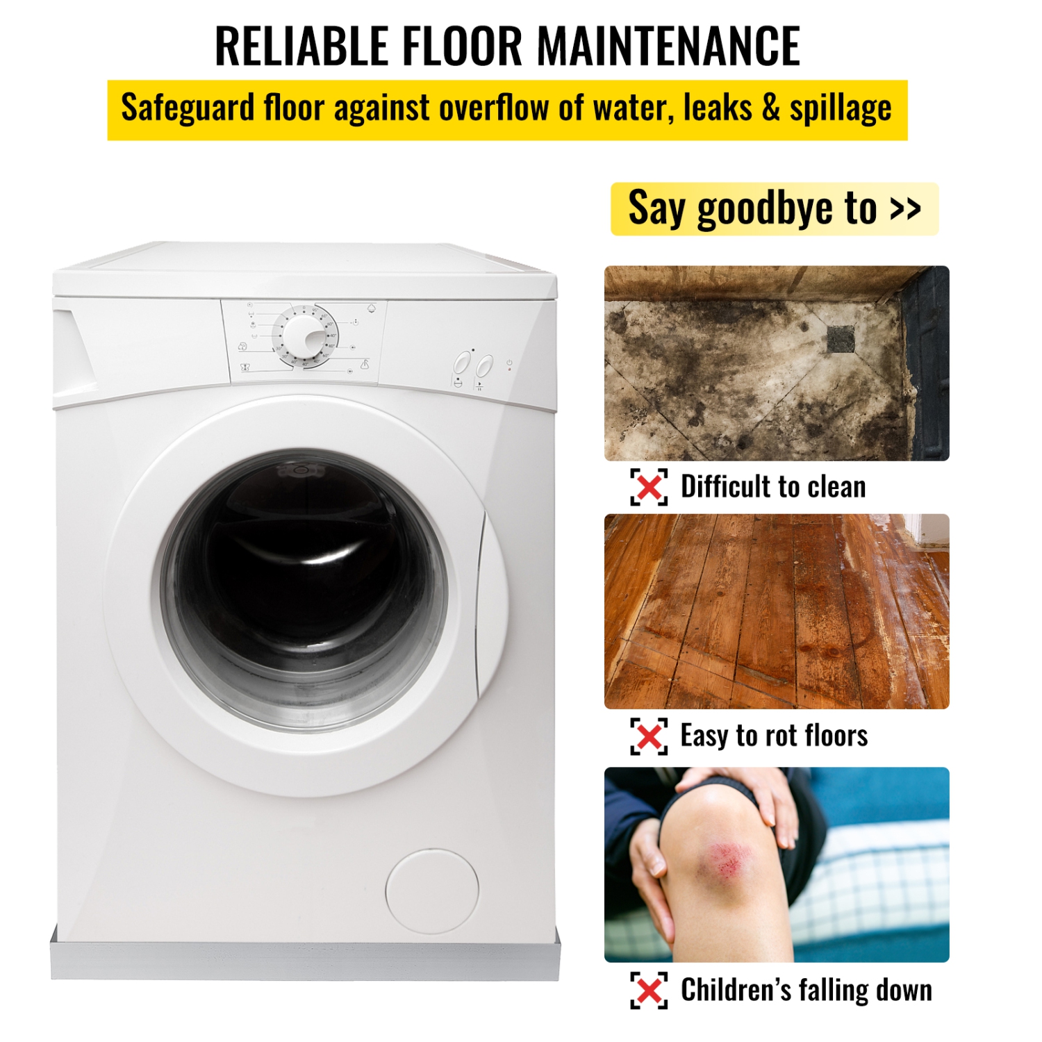 VEVOR 32 x 30 x 2.5 Inch Washing Machine Pan 18 GA Thickness 304 Stainless Steel Heavy Duty Compact Washer Drip Tray with Drain Hole & Hose Adapter