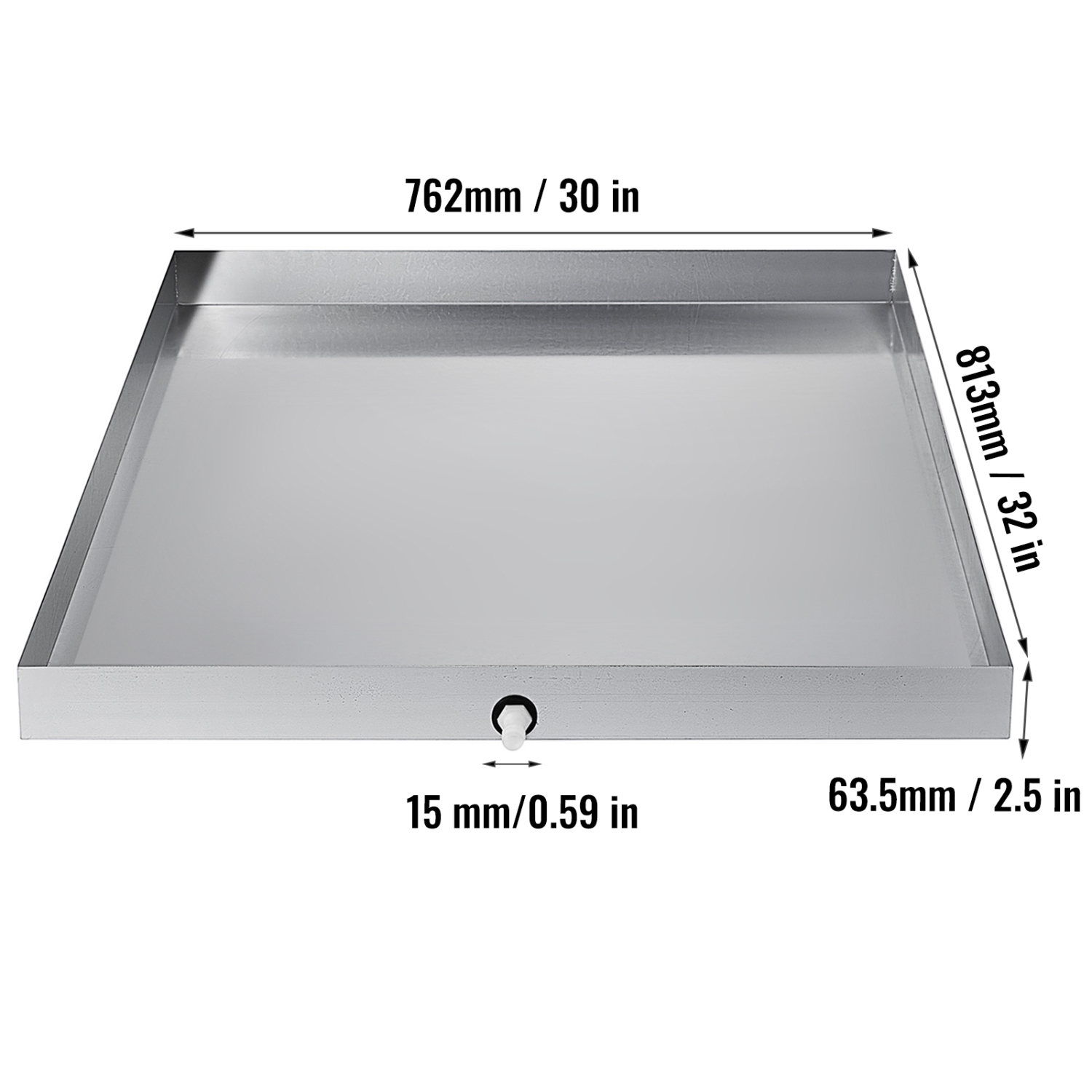VEVOR 32 x 30 x 2.5 Inch Washing Machine Pan 18 GA Thickness 304 Stainless Steel Heavy Duty Compact Washer Drip Tray with Drain Hole & Hose Adapter